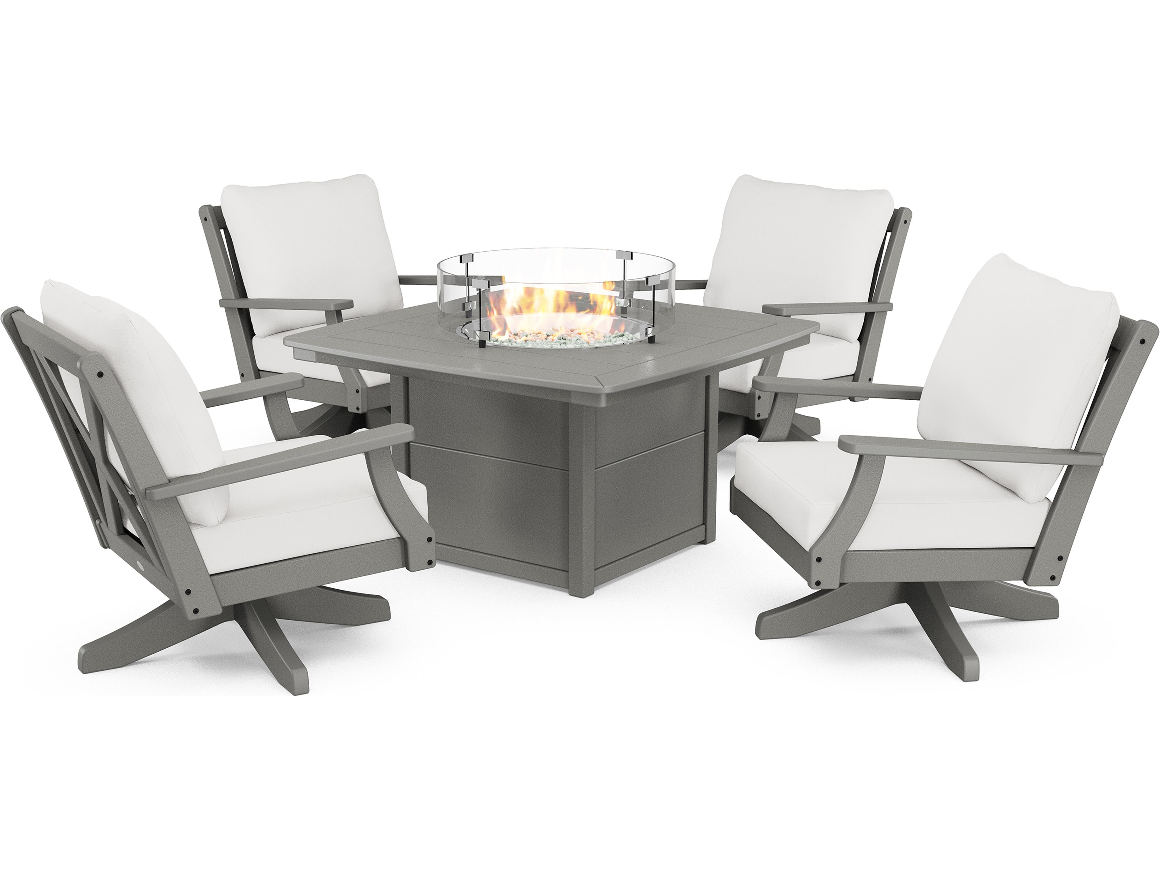 POLYWOOD® Braxton Recycled Plastic Deep Seating 5 Piece Firepit Outdoor Patio Lounge Set