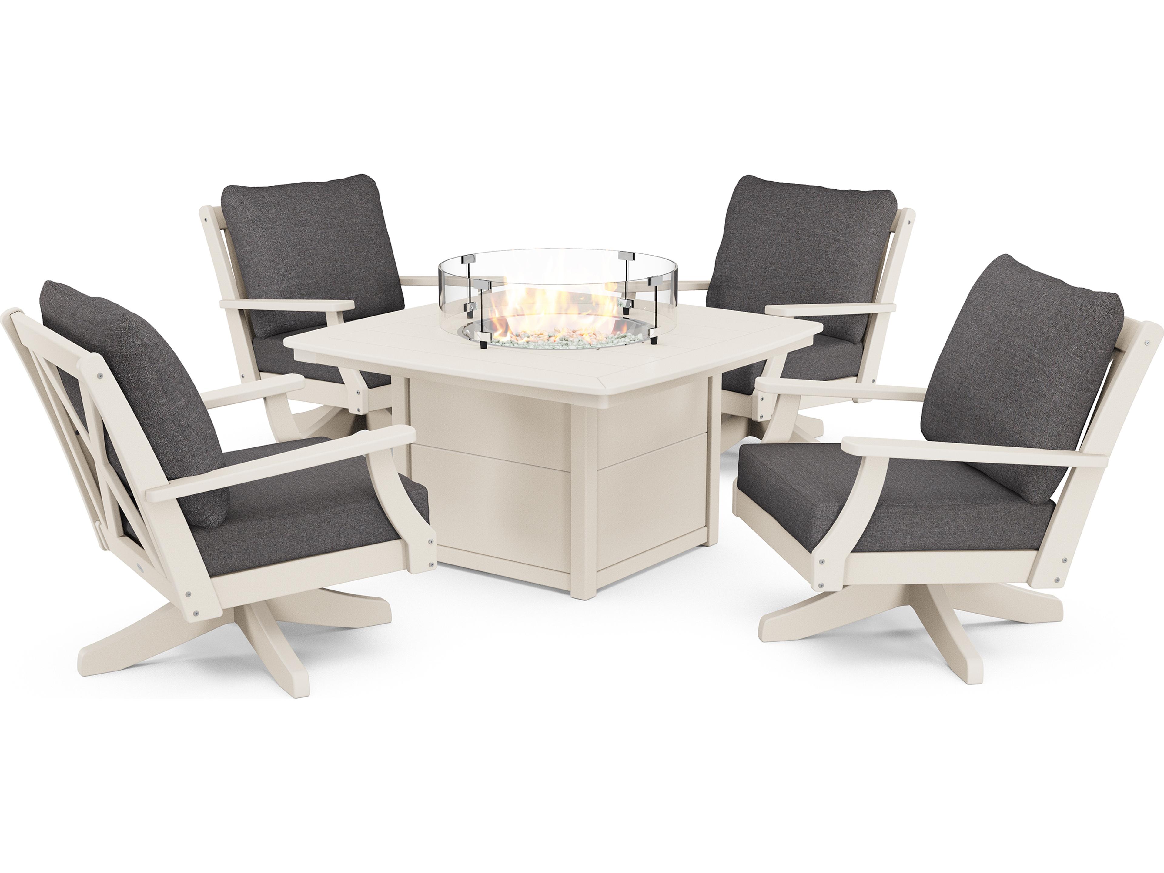 POLYWOOD® Braxton Recycled Plastic Deep Seating 5 Piece Firepit Outdoor Patio Lounge Set