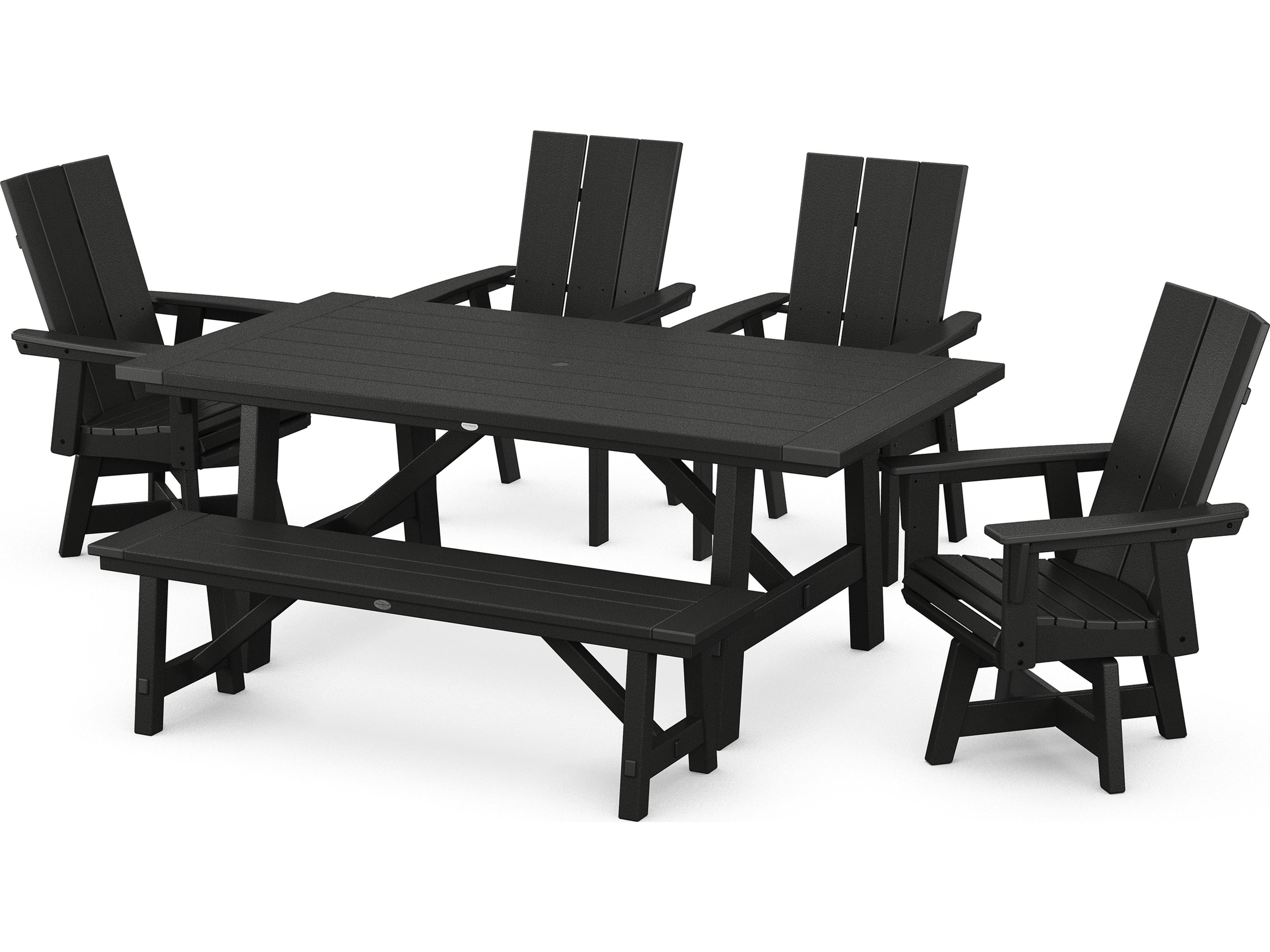 POLYWOOD® Modern Recycled Plastic Curveback 6 Piece Outdoor Patio Dining Set