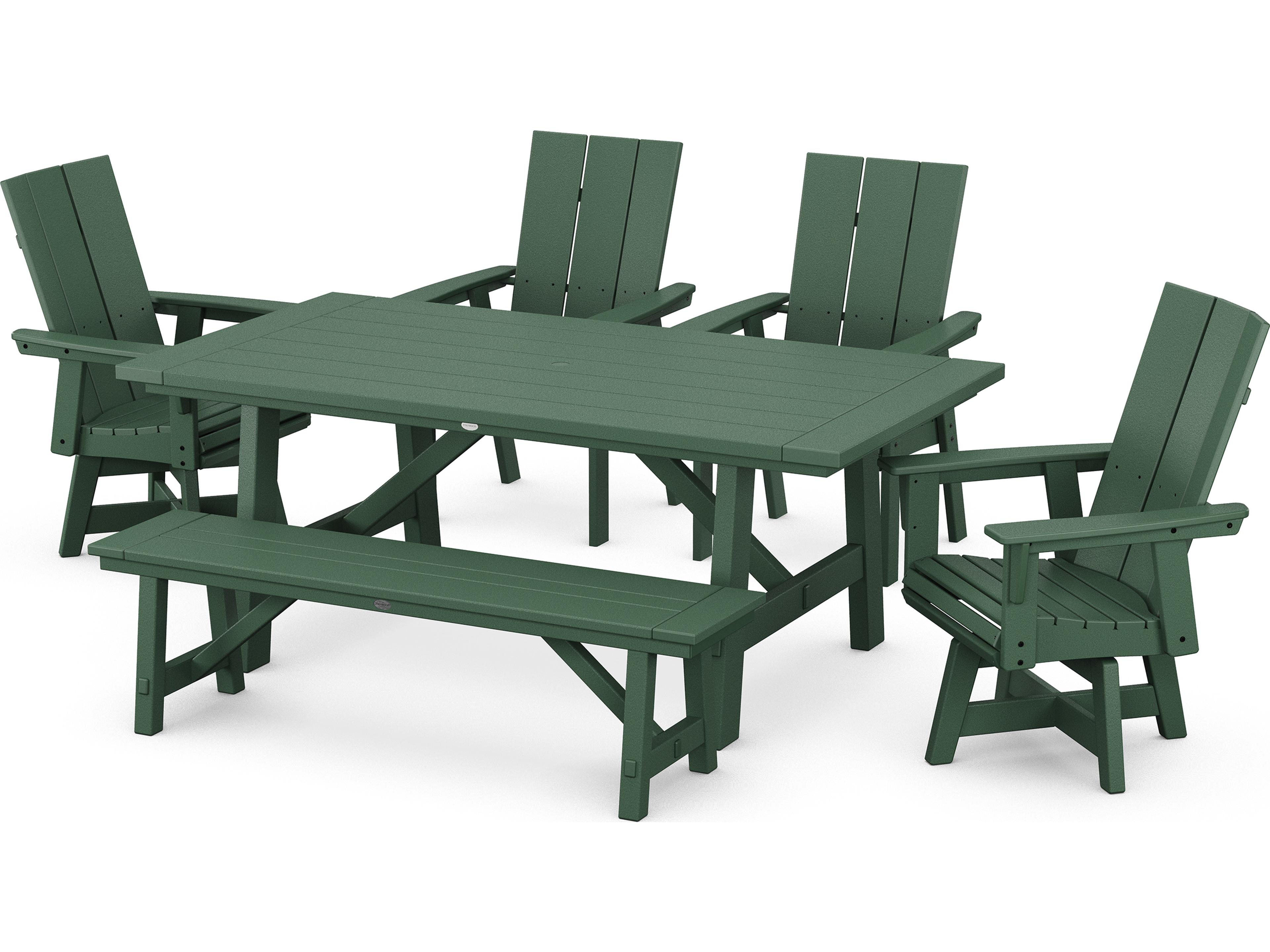 POLYWOOD® Modern Recycled Plastic Curveback 6 Piece Outdoor Patio Dining Set