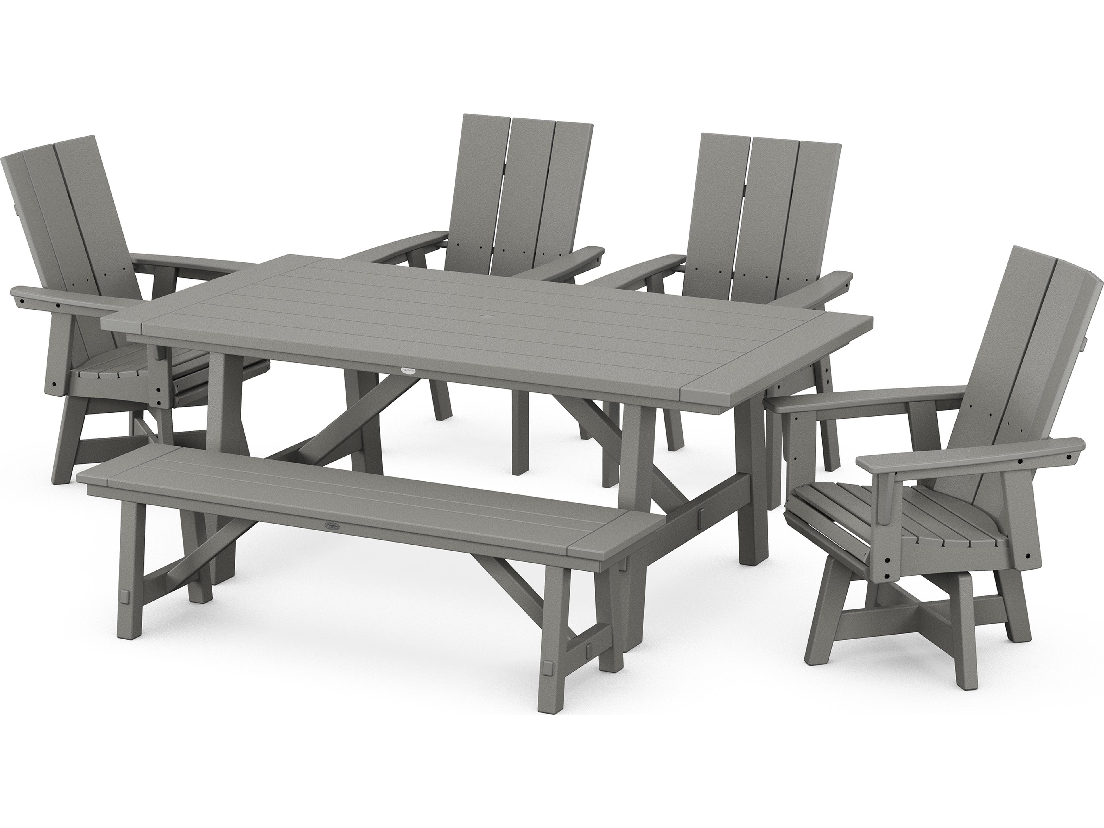 POLYWOOD® Modern Recycled Plastic Curveback 6 Piece Outdoor Patio Dining Set