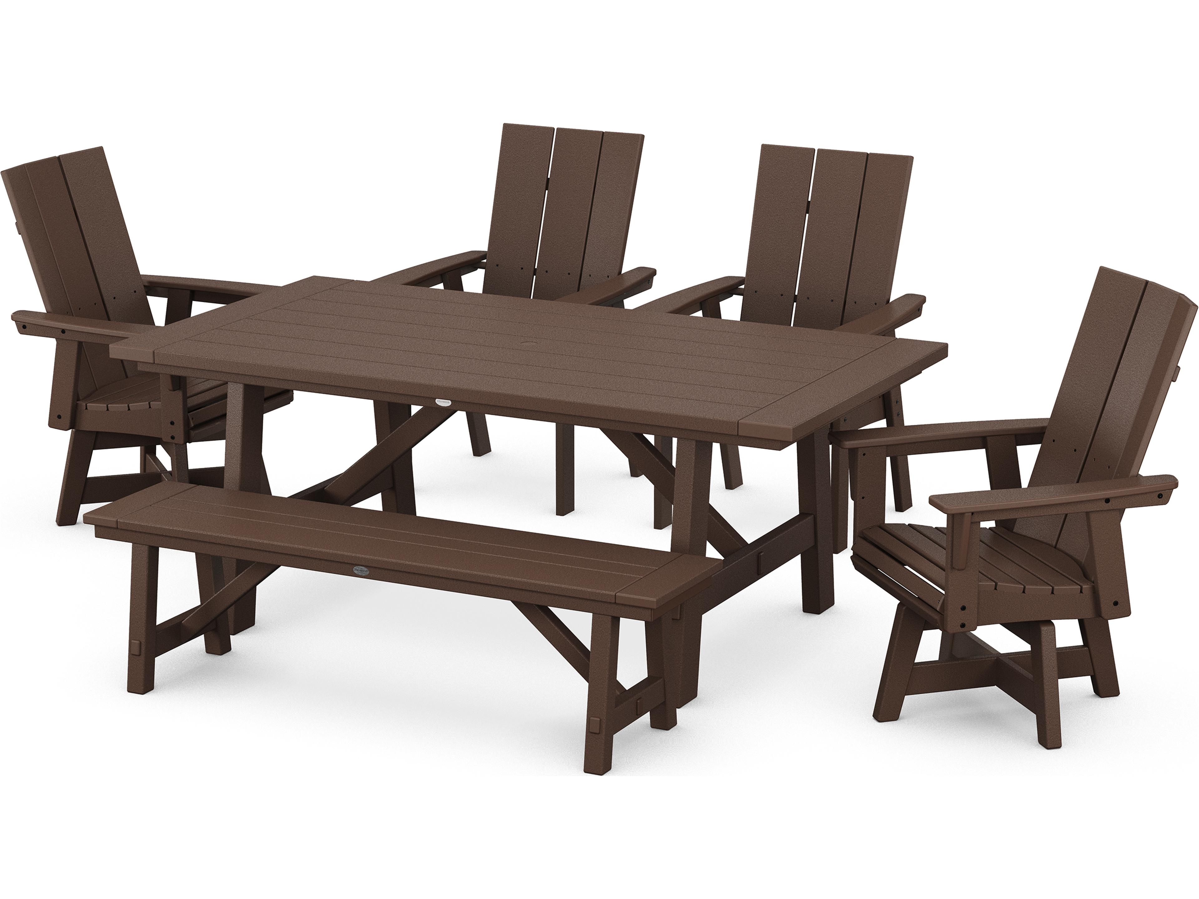 Modern Recycled Plastic Curveback 6 Piece Outdoor Patio Dining Set