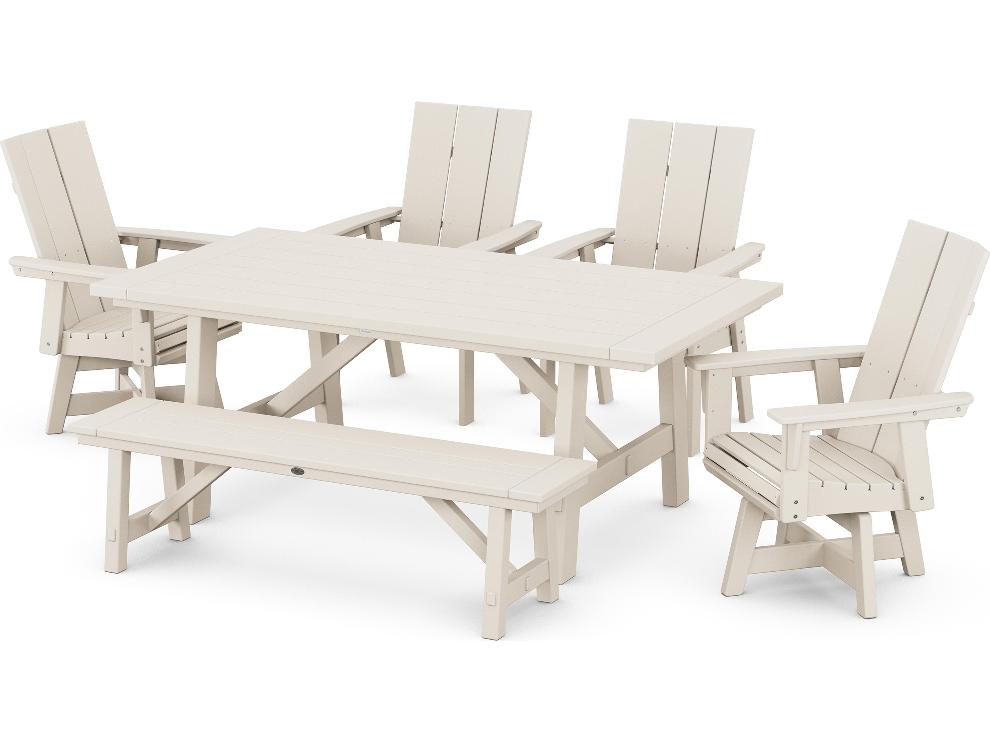 POLYWOOD® Modern Recycled Plastic Curveback 6 Piece Outdoor Patio Dining Set