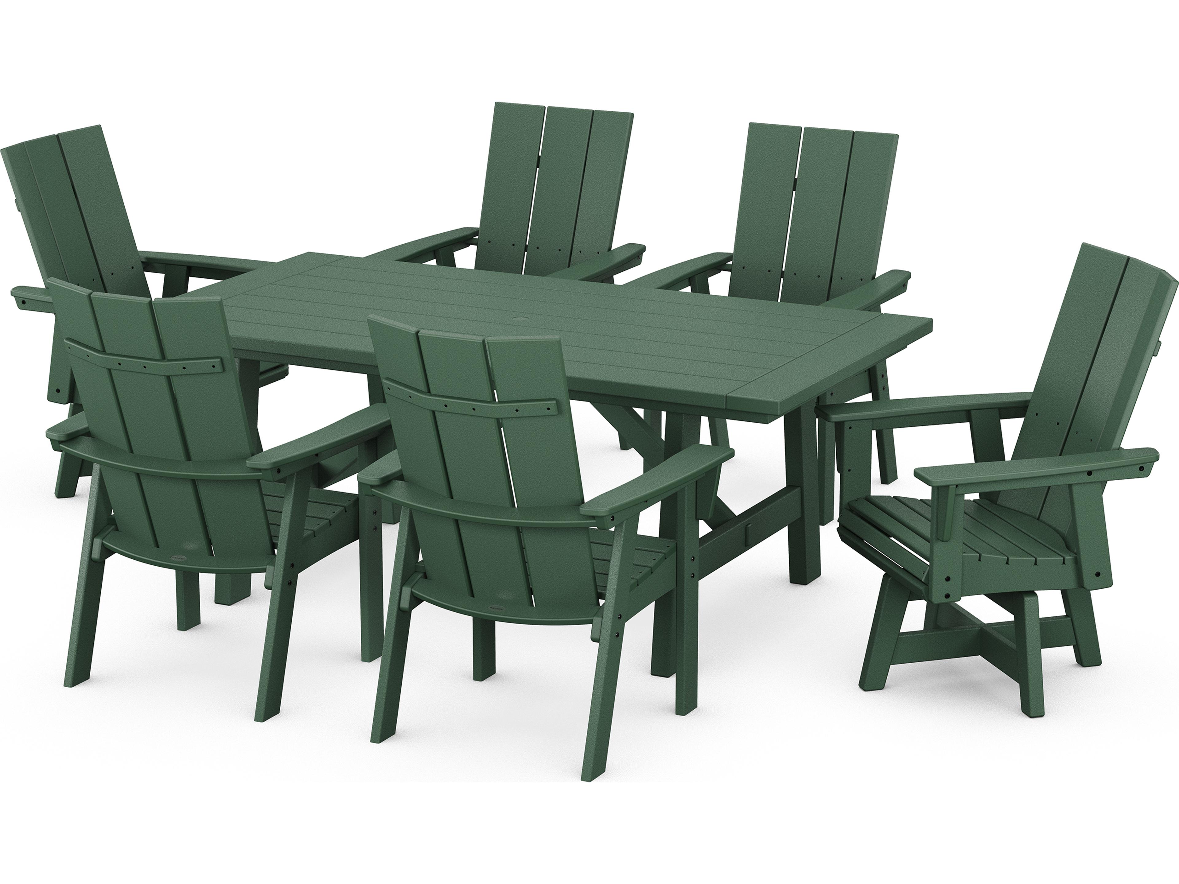 POLYWOOD® Modern Recycled Plastic Curveback 7 Piece Patio Dining Set