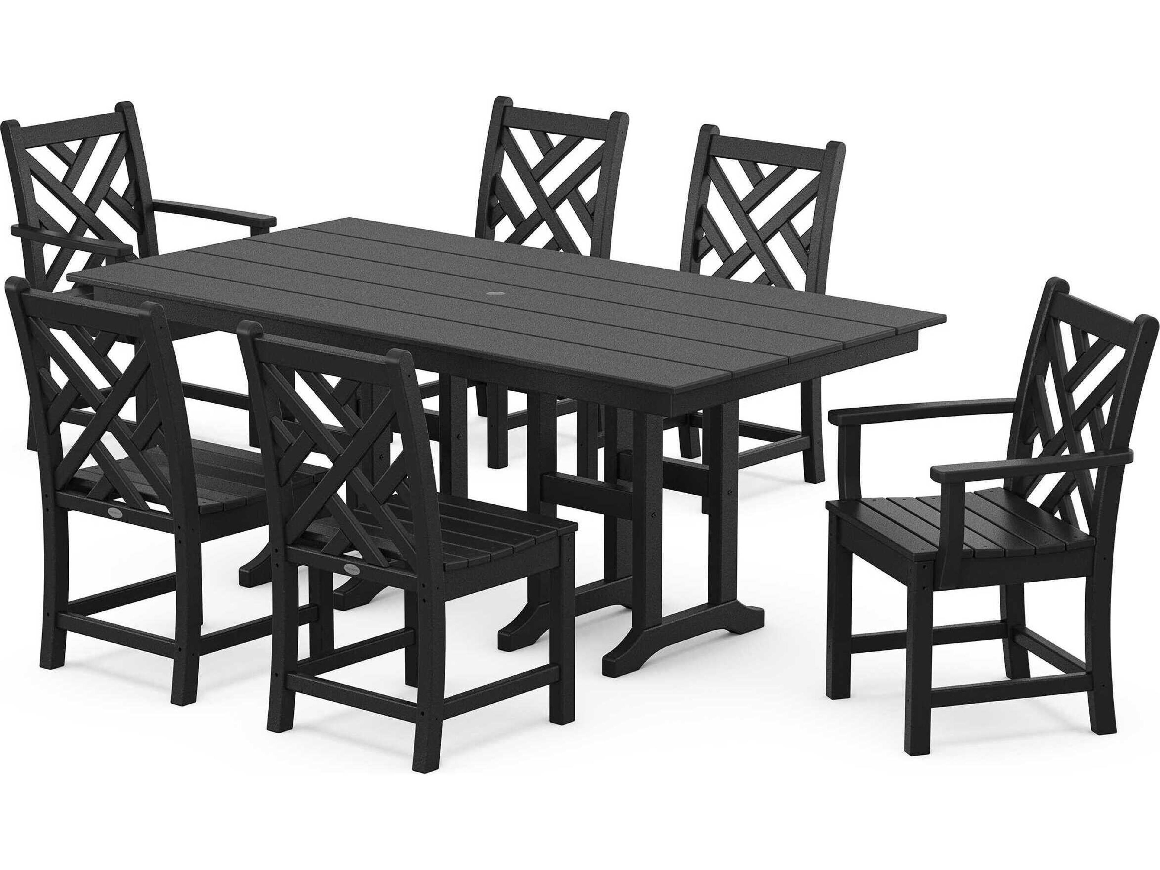 Chippendale Recycled Plastic 7 Piece Farmhouse Outdoor Dining Set