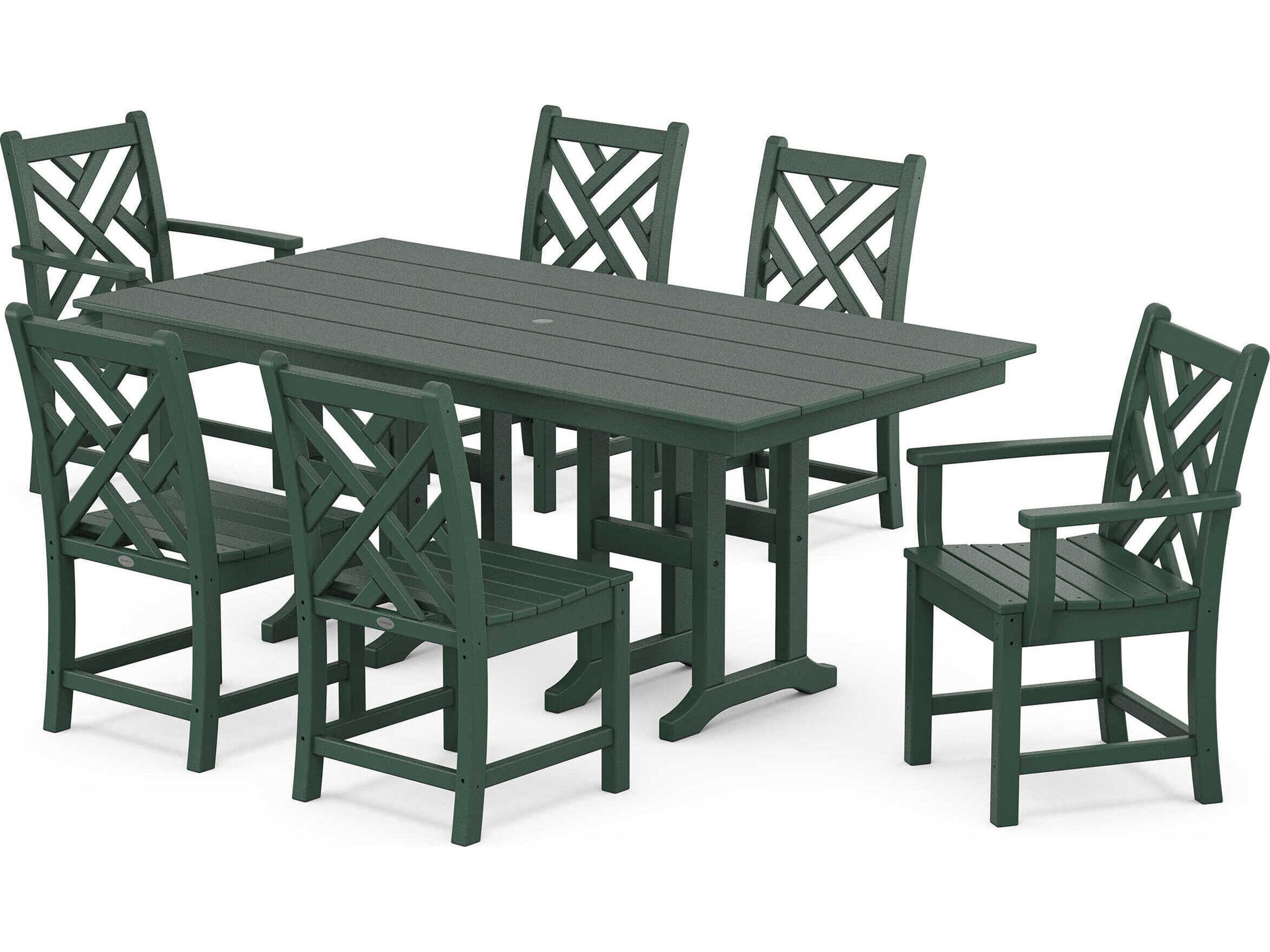 POLYWOOD® Chippendale Recycled Plastic 7 Piece Farmhouse Outdoor Dining Set