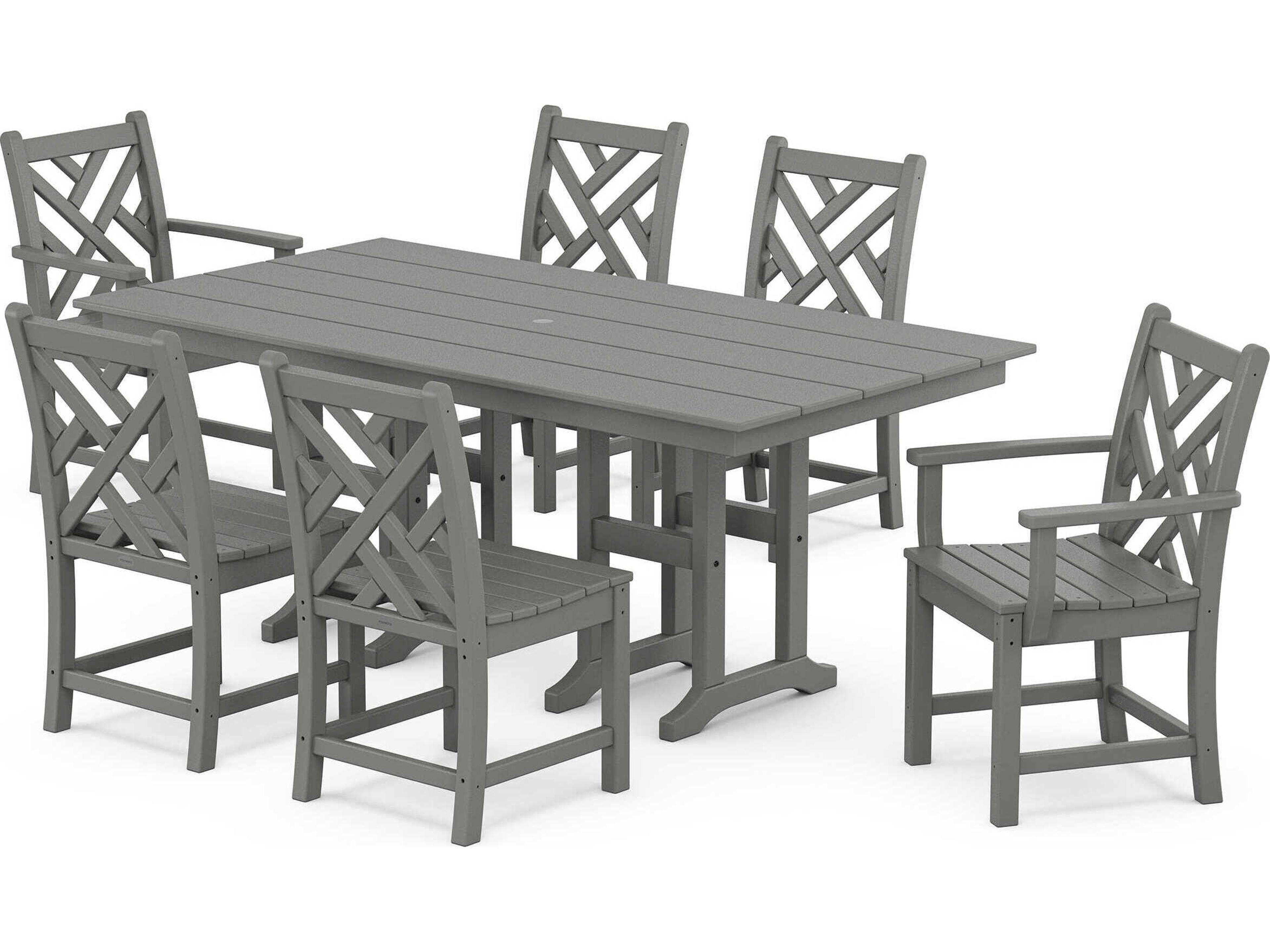 POLYWOOD® Chippendale Recycled Plastic 7 Piece Farmhouse Outdoor Dining Set