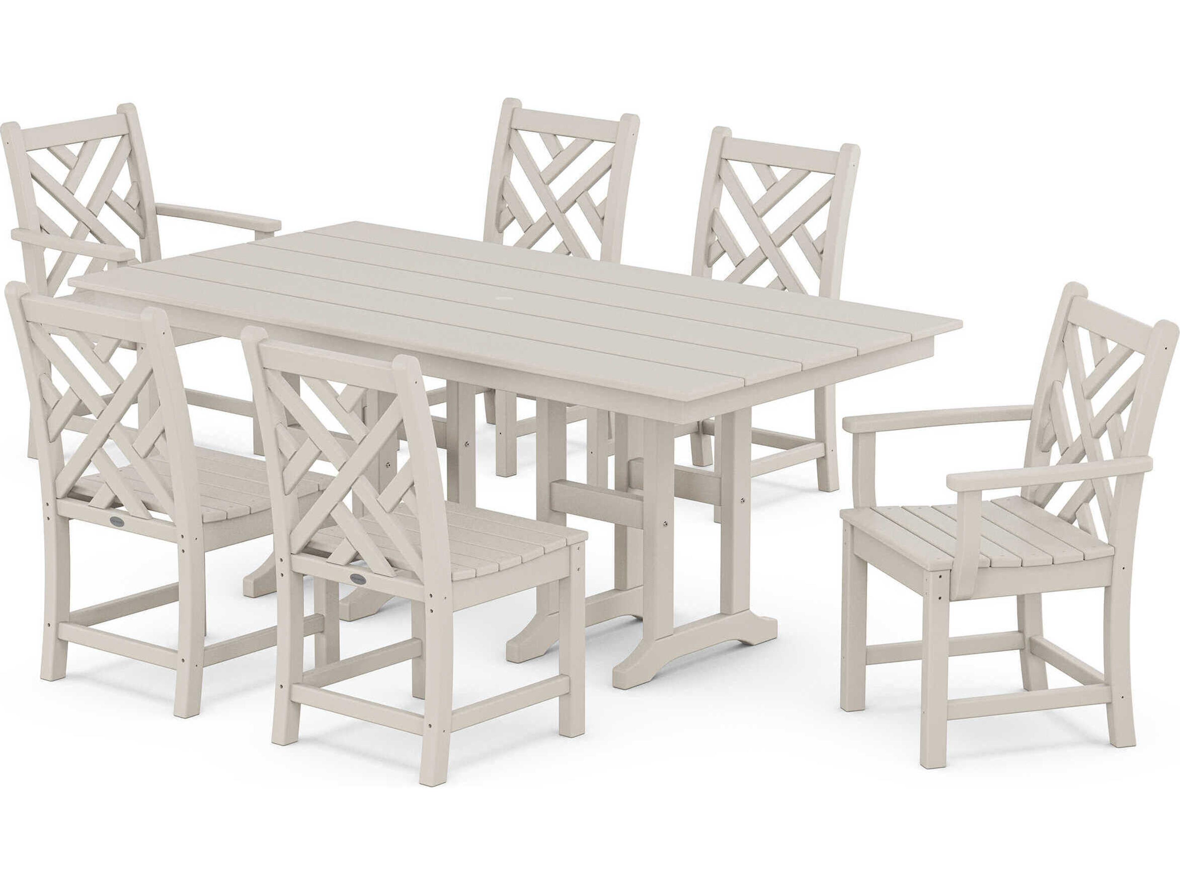 POLYWOOD® Chippendale Recycled Plastic 7 Piece Farmhouse Outdoor Dining Set