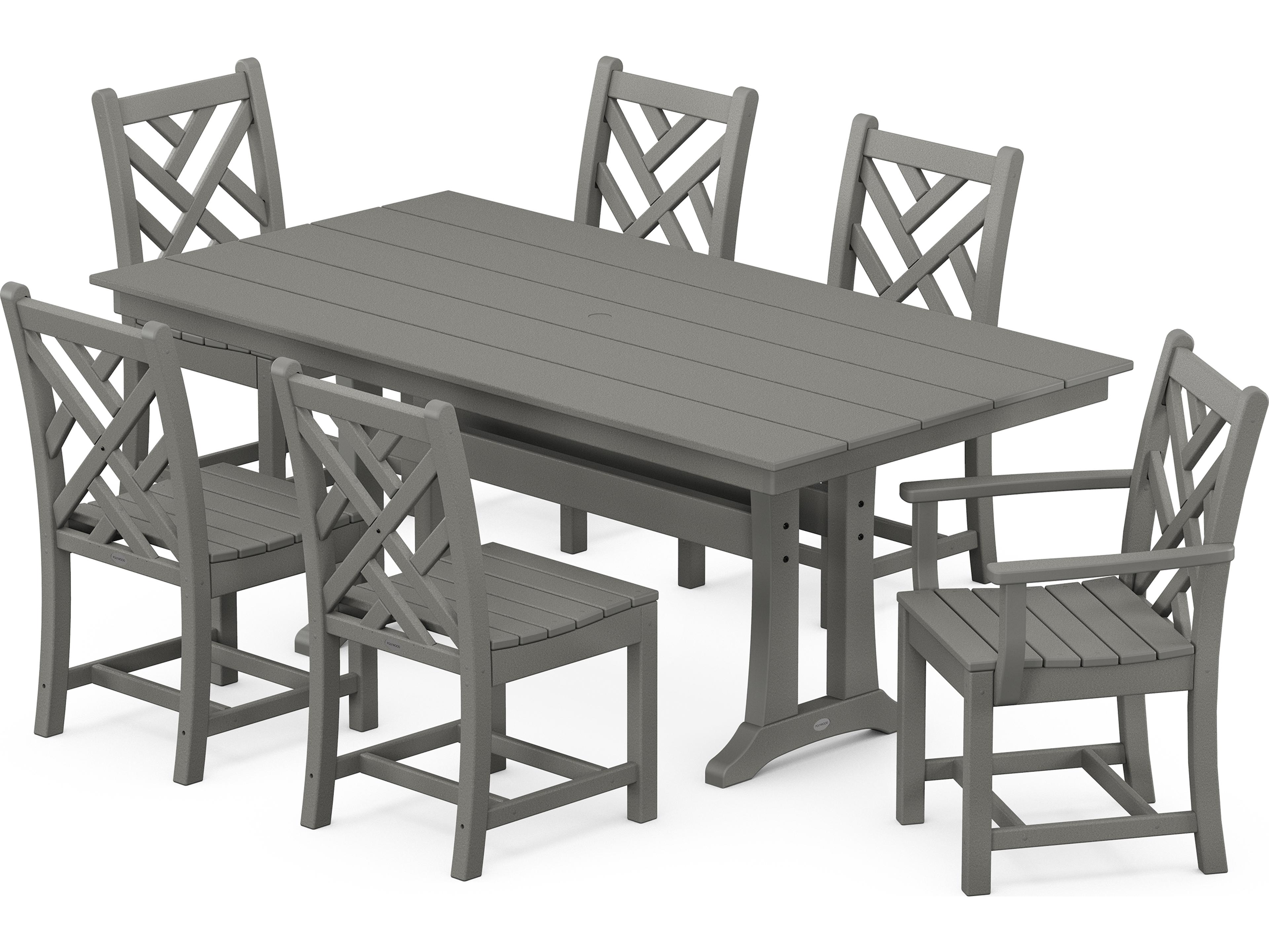POLYWOOD® Chippendale Recycled Plastic 7 Piece Farmhouse Trestle Patio Dining Set