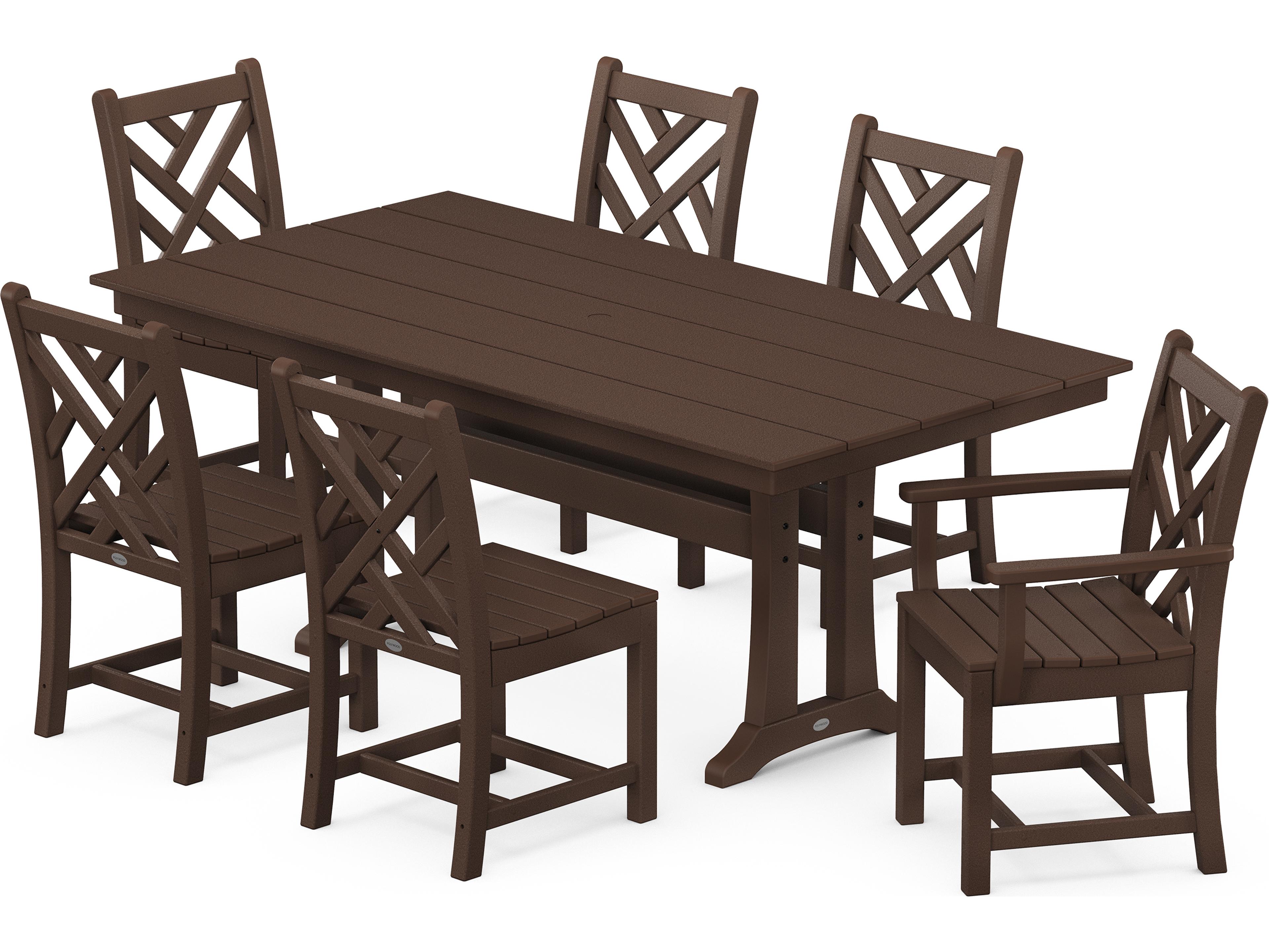 POLYWOOD® Chippendale Recycled Plastic 7 Piece Farmhouse Trestle Patio Dining Set