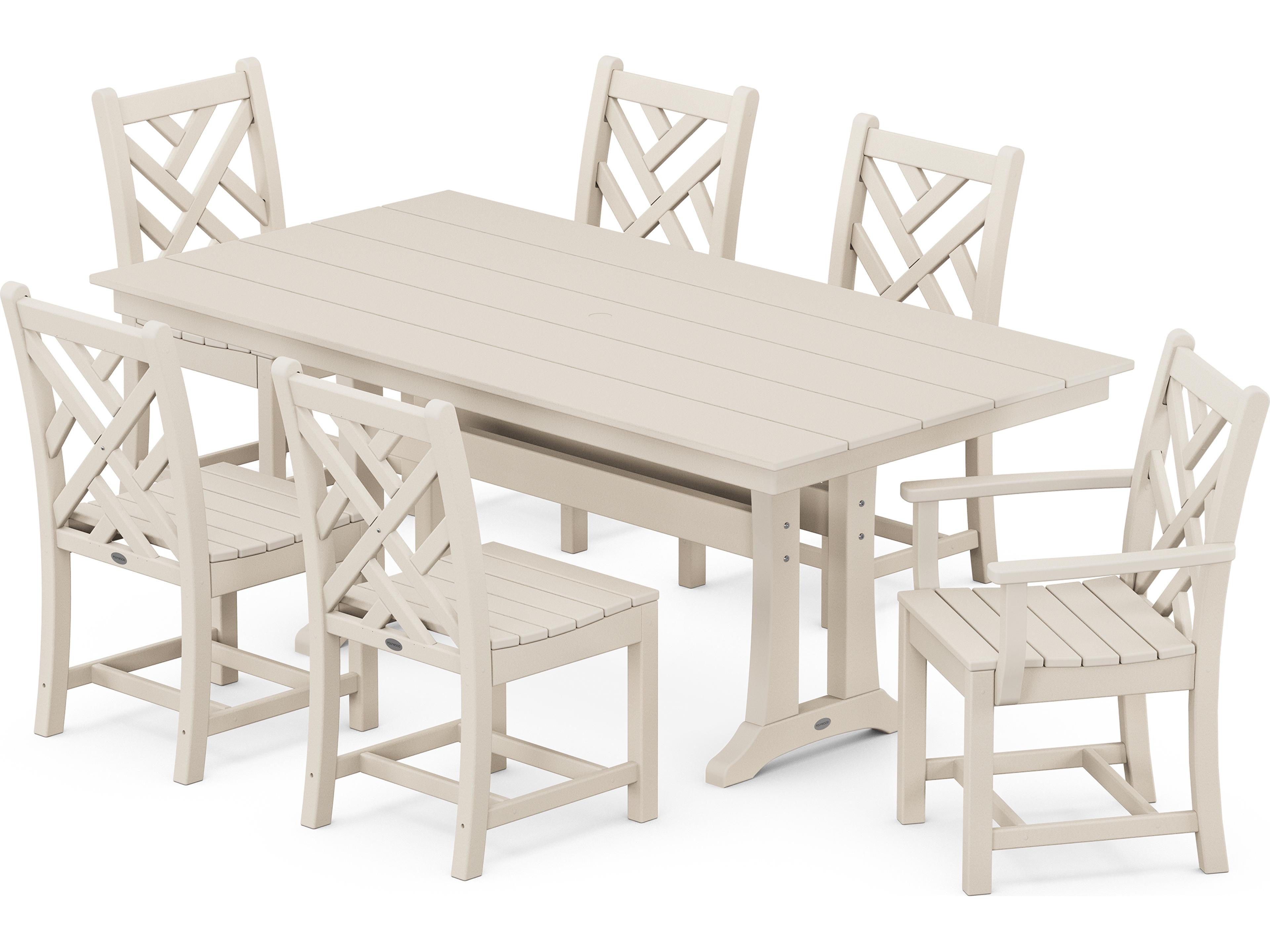 POLYWOOD® Chippendale Recycled Plastic 7 Piece Farmhouse Trestle Patio Dining Set