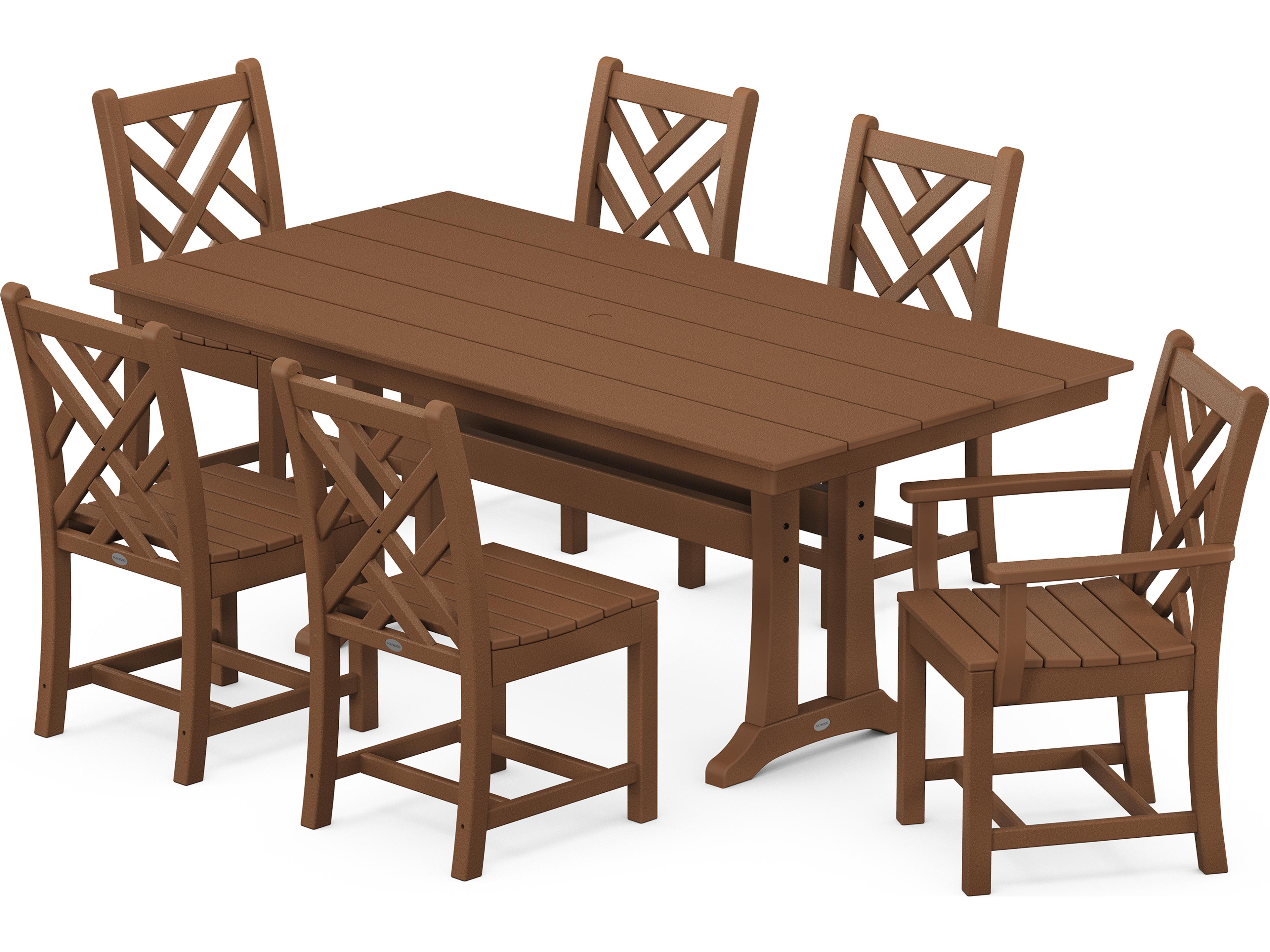 POLYWOOD® Chippendale Recycled Plastic 7 Piece Farmhouse Trestle Patio Dining Set