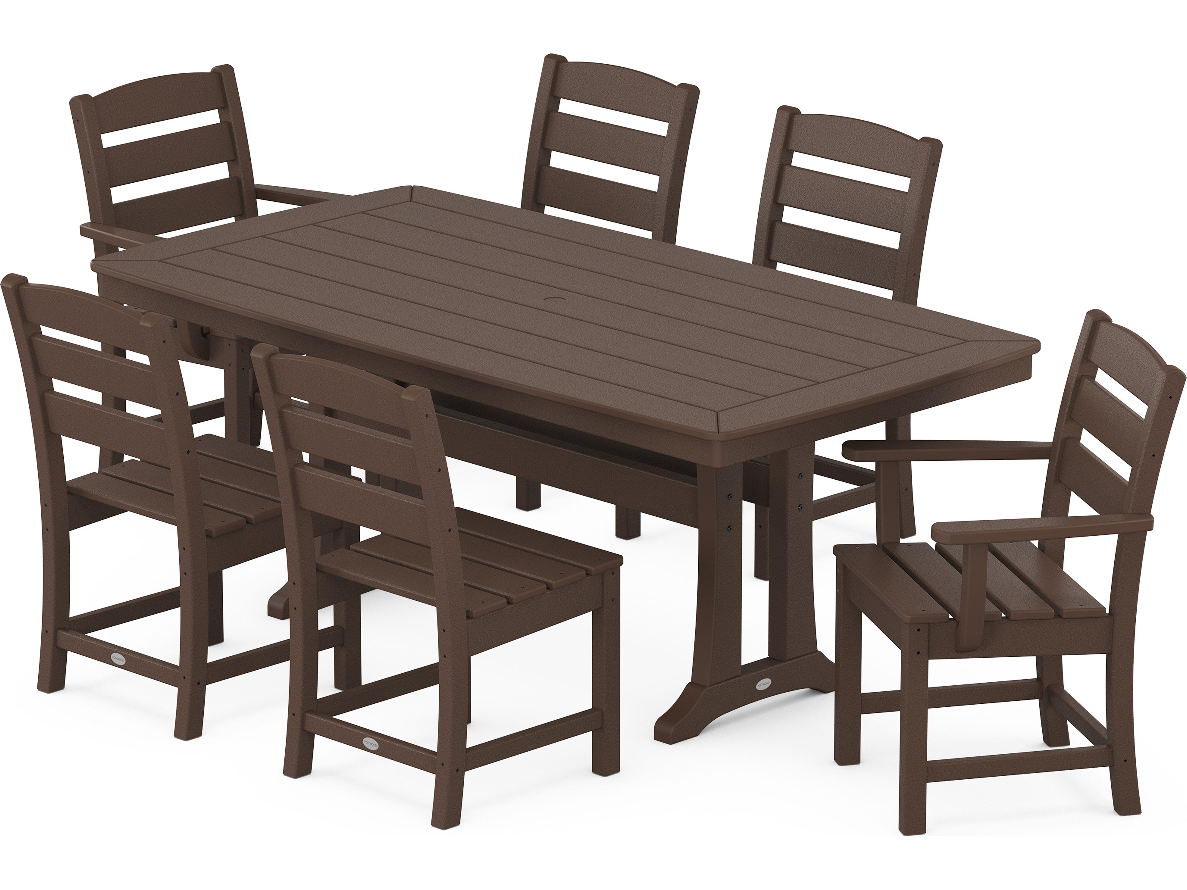 POLYWOOD® Lakeside Recycled Plastic 7 Piece Nautical Trestle Outdoor Dining Set