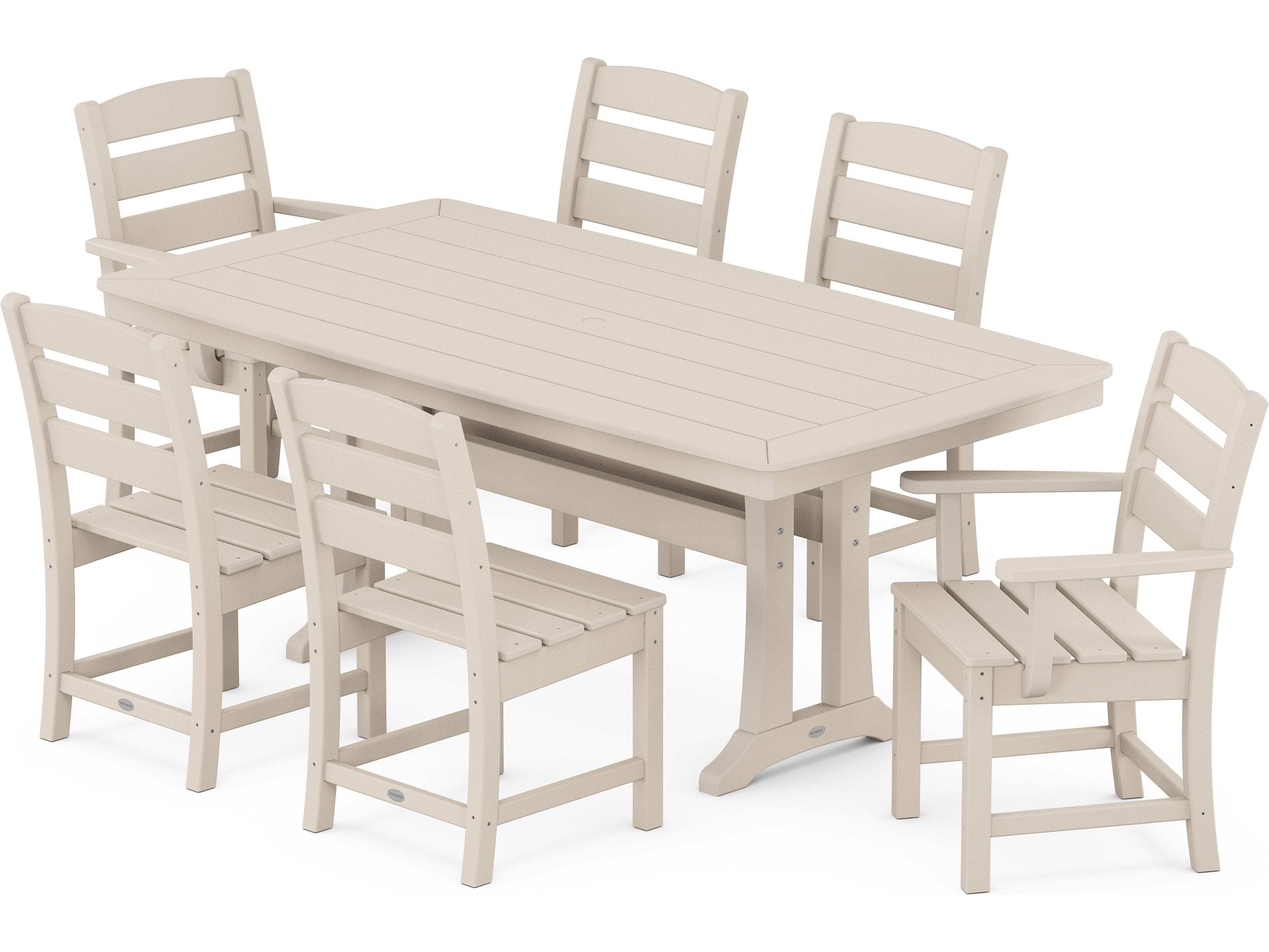 POLYWOOD® Lakeside Recycled Plastic 7 Piece Nautical Trestle Outdoor Dining Set