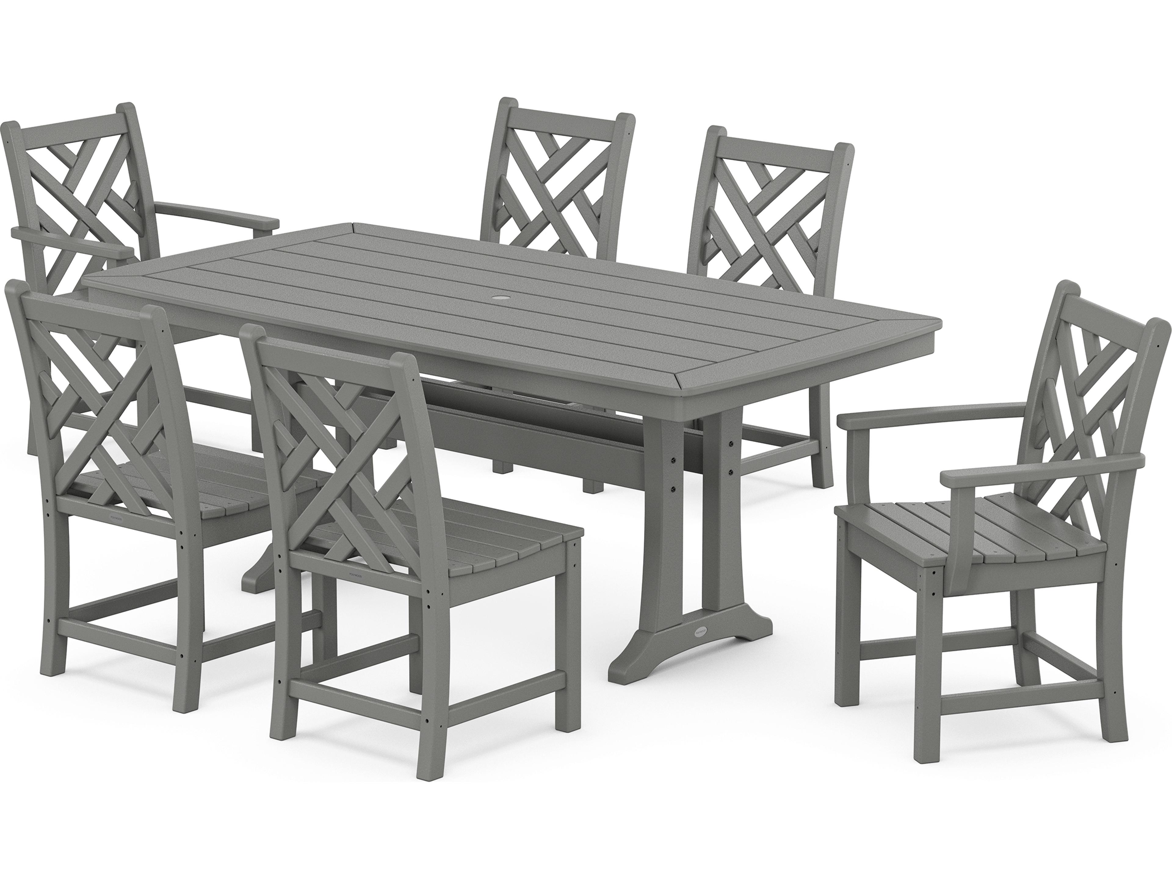 POLYWOOD® Chippendale Recycled Plastic 7 Piece Nautical Trestle Outdoor Patio Dining Set