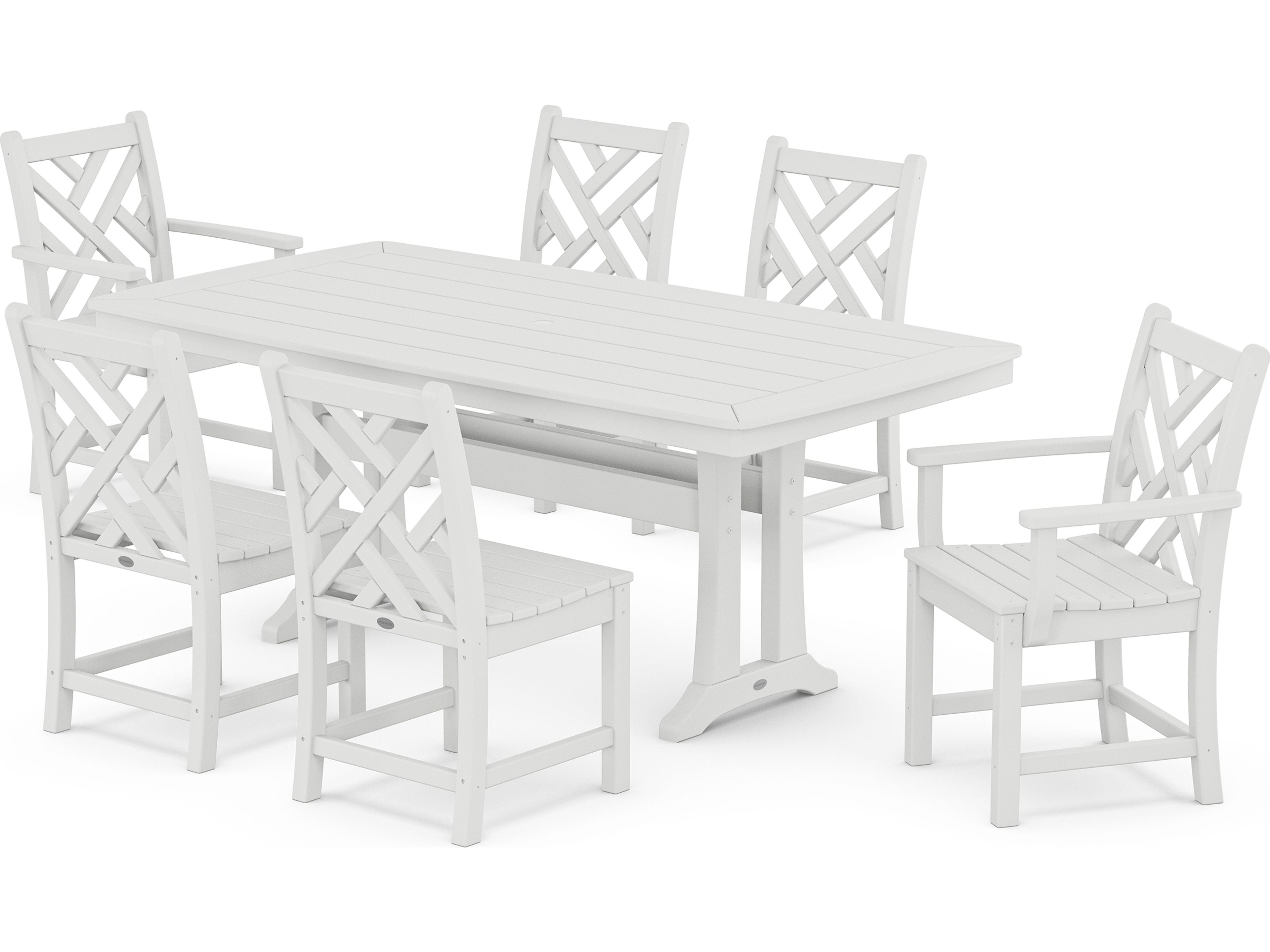 POLYWOOD® Chippendale Recycled Plastic 7 Piece Nautical Trestle Outdoor Patio Dining Set