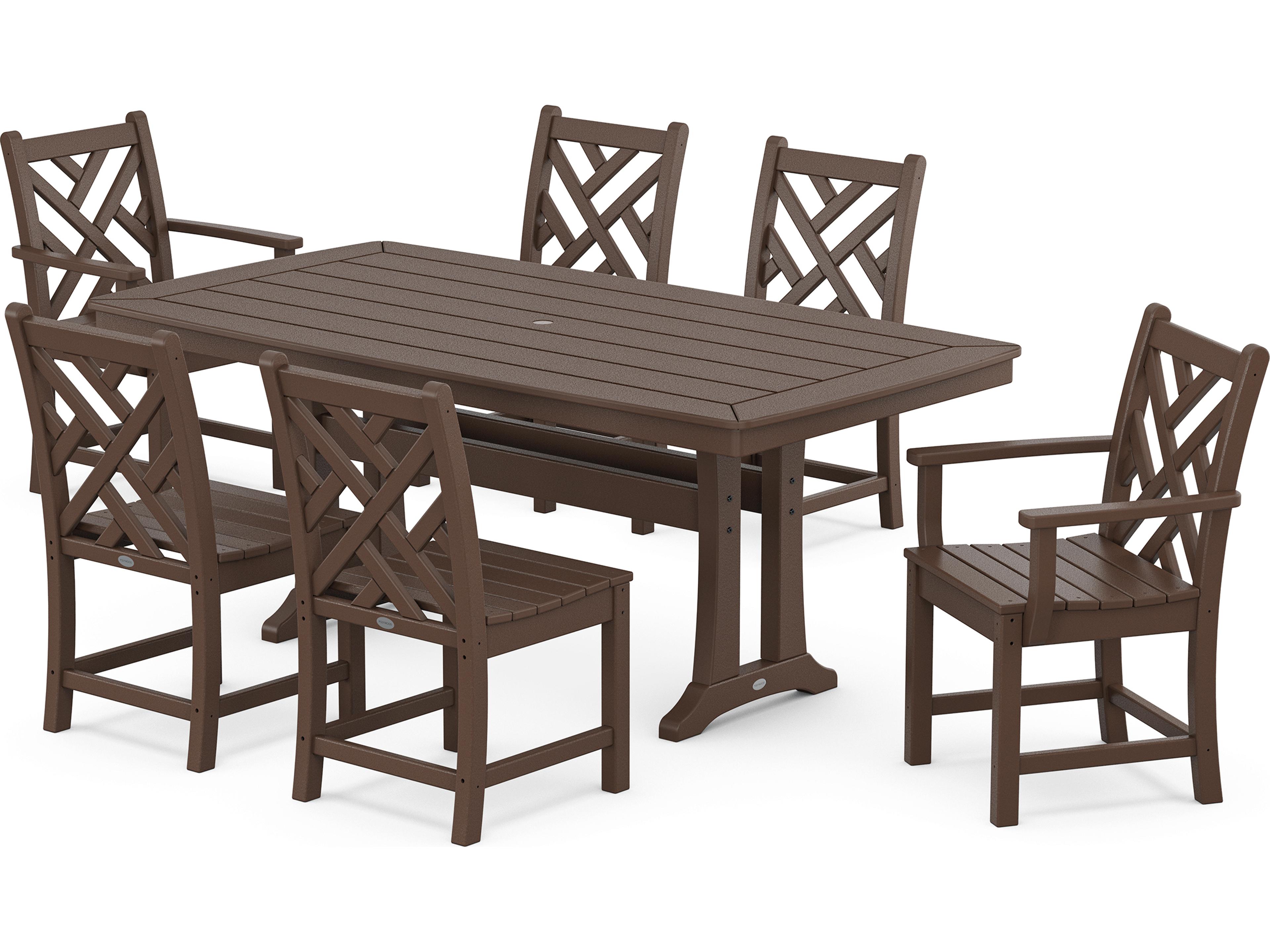 POLYWOOD® Chippendale Recycled Plastic 7 Piece Nautical Trestle Outdoor Patio Dining Set