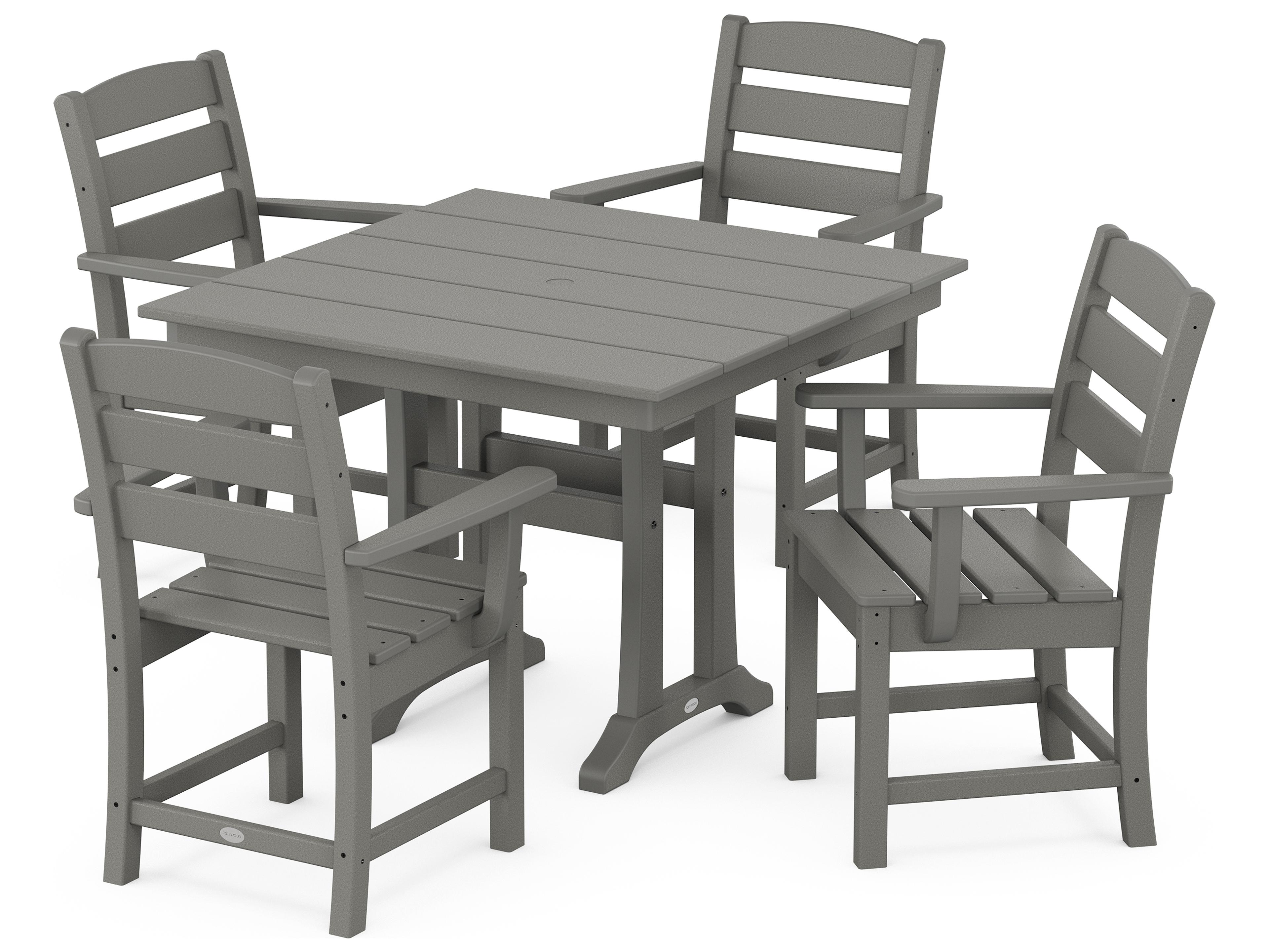 POLYWOOD® Lakeside Recycled Plastic 5 Piece Farmhouse Trestle Outdoor Dining Set