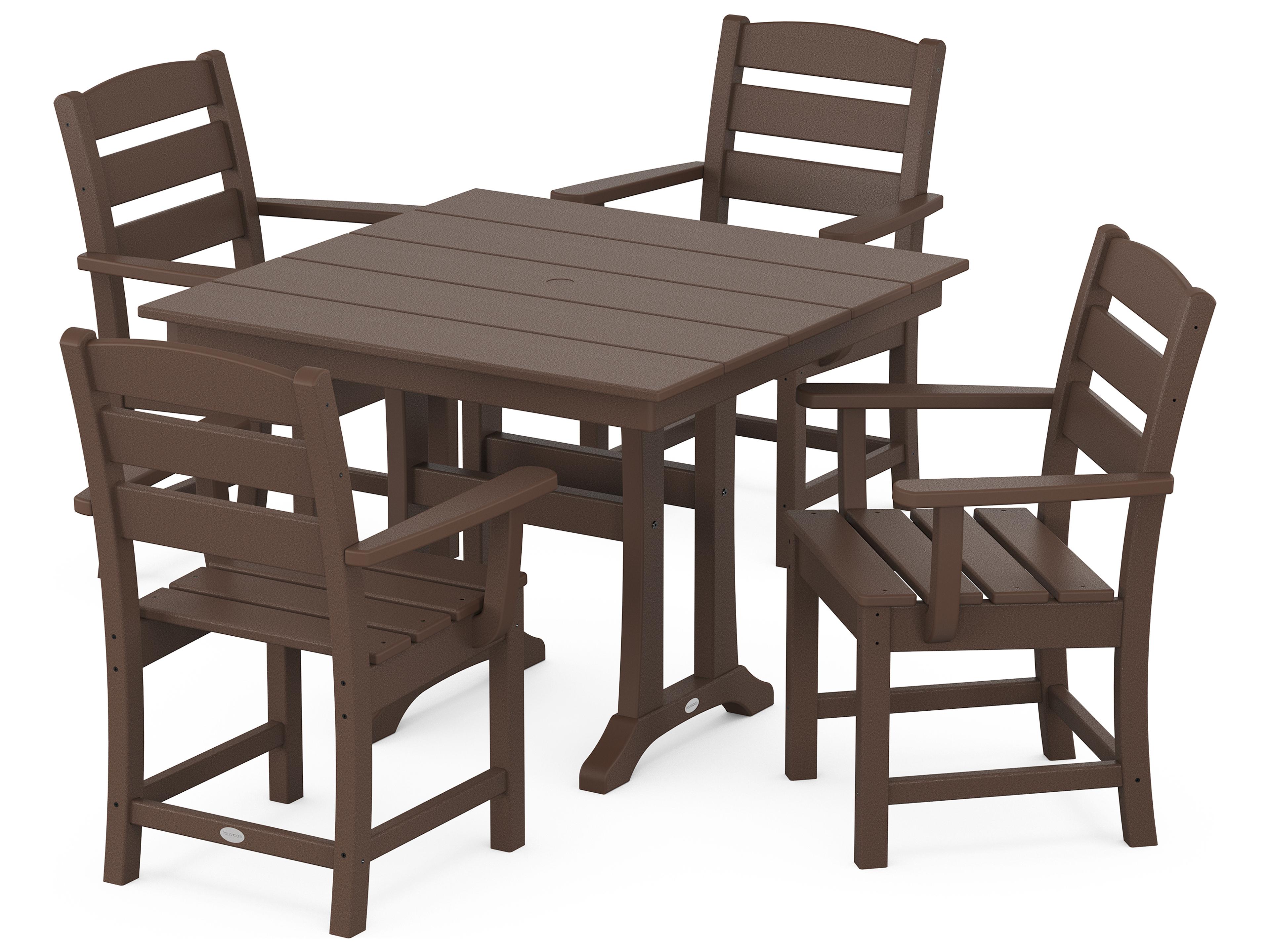 POLYWOOD® Lakeside Recycled Plastic 5 Piece Farmhouse Trestle Outdoor Dining Set