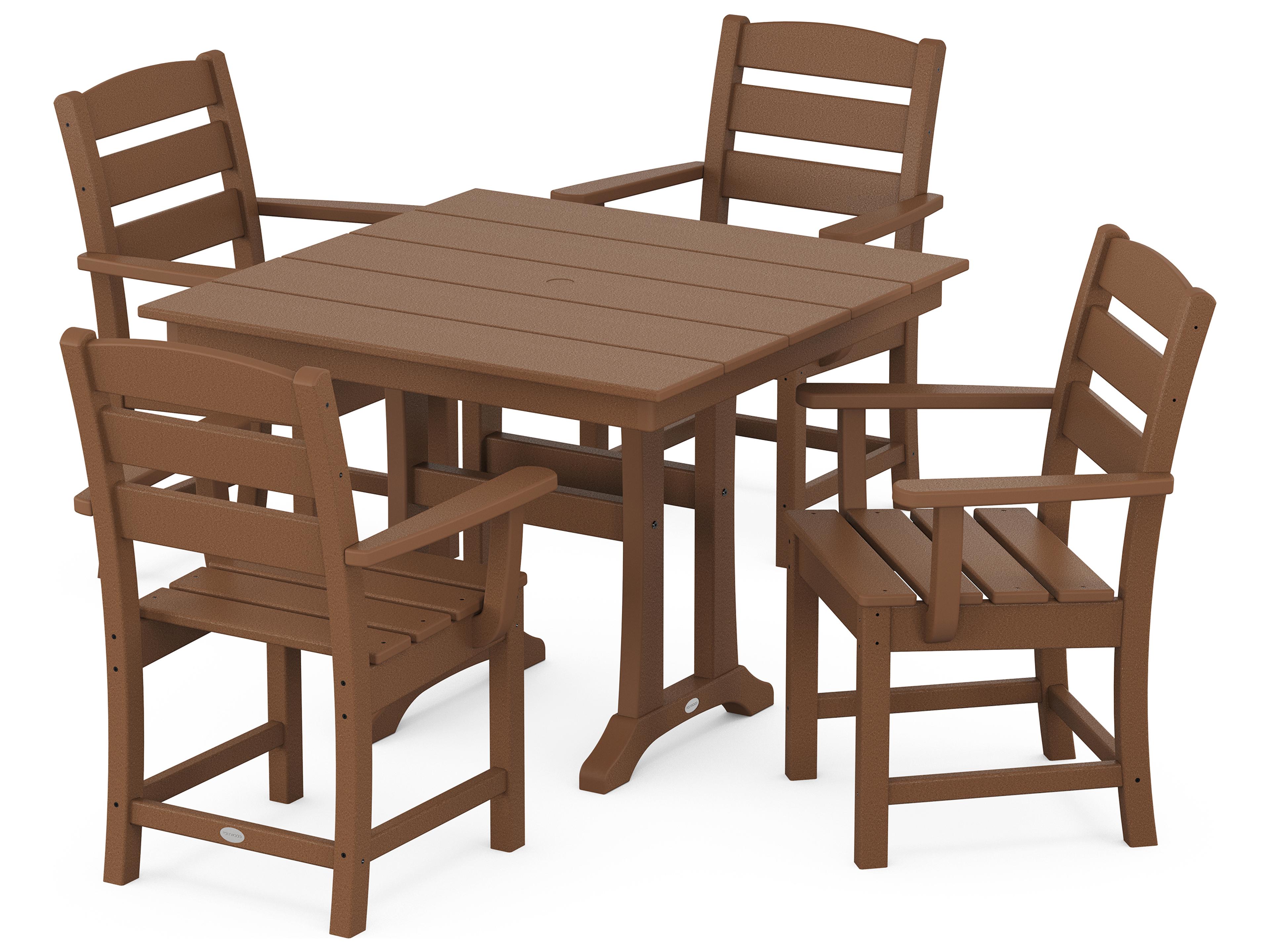 POLYWOOD® Lakeside Recycled Plastic 5 Piece Farmhouse Trestle Outdoor Dining Set