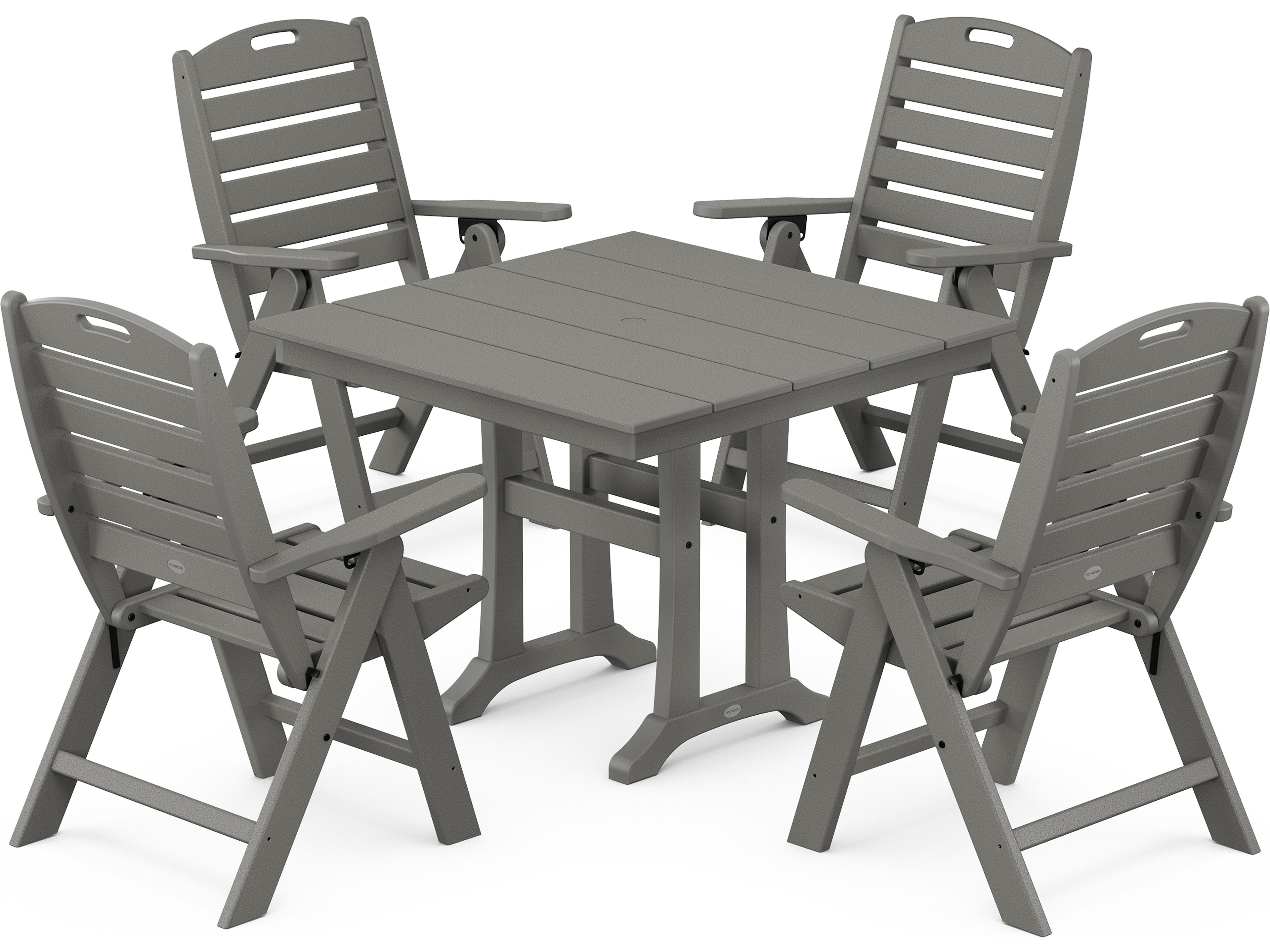 Nautical Recycled Plastic 5 Piece Farmhouse Trestle Outdoor Patio Dining Set