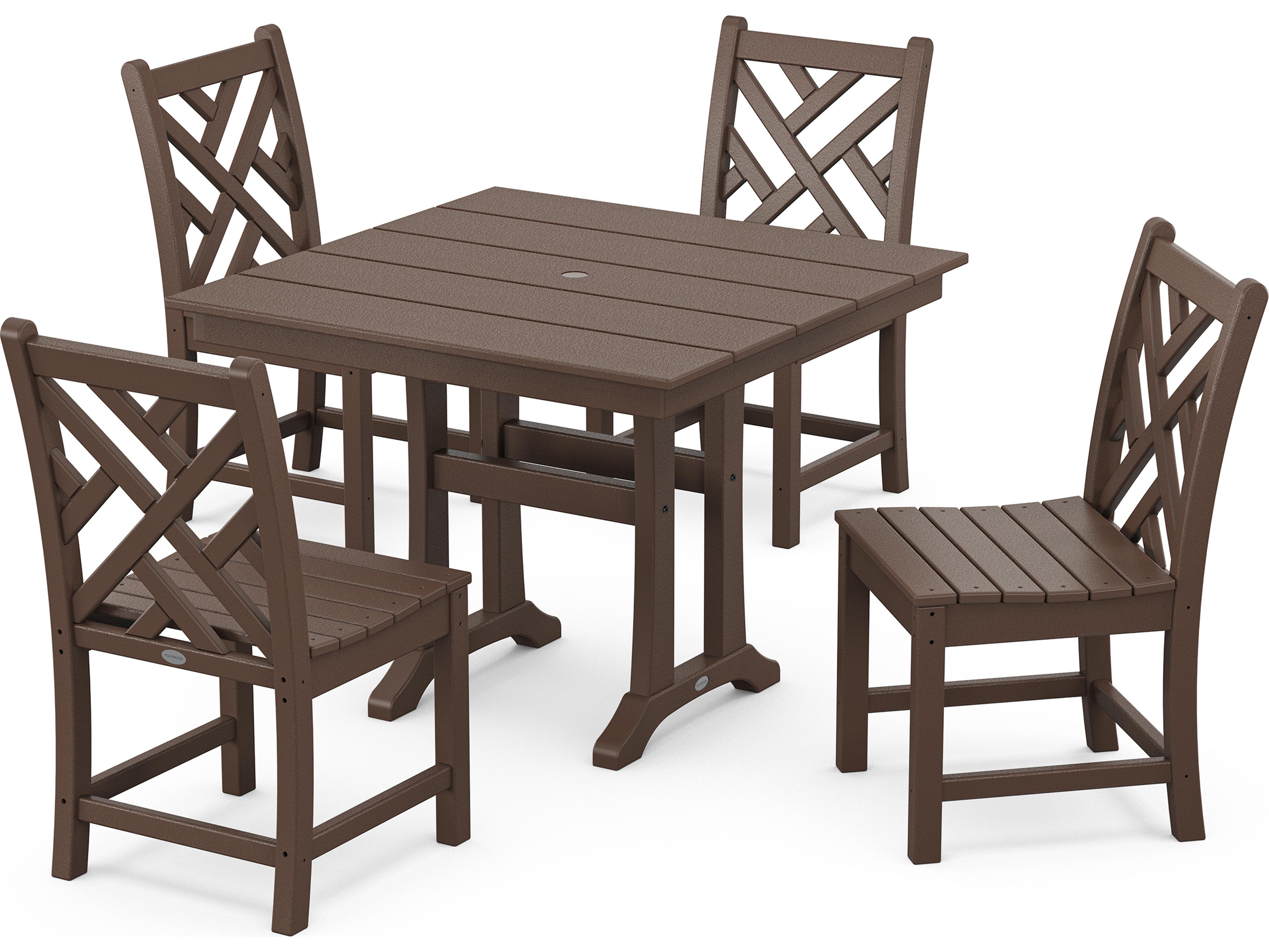 POLYWOOD® Chippendale Recycled Plastic 5 Piece Farmhouse Trestle Patio Dining Set