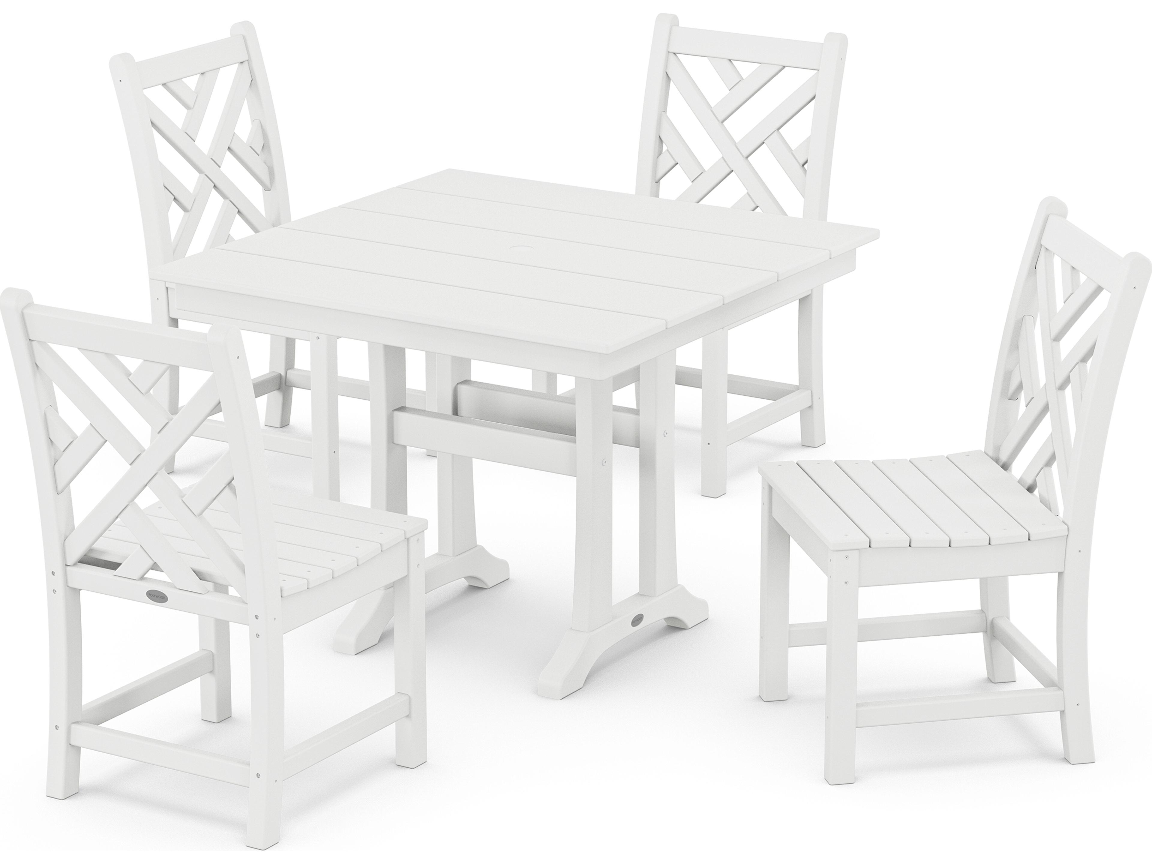 POLYWOOD® Chippendale Recycled Plastic 5 Piece Farmhouse Trestle Patio Dining Set