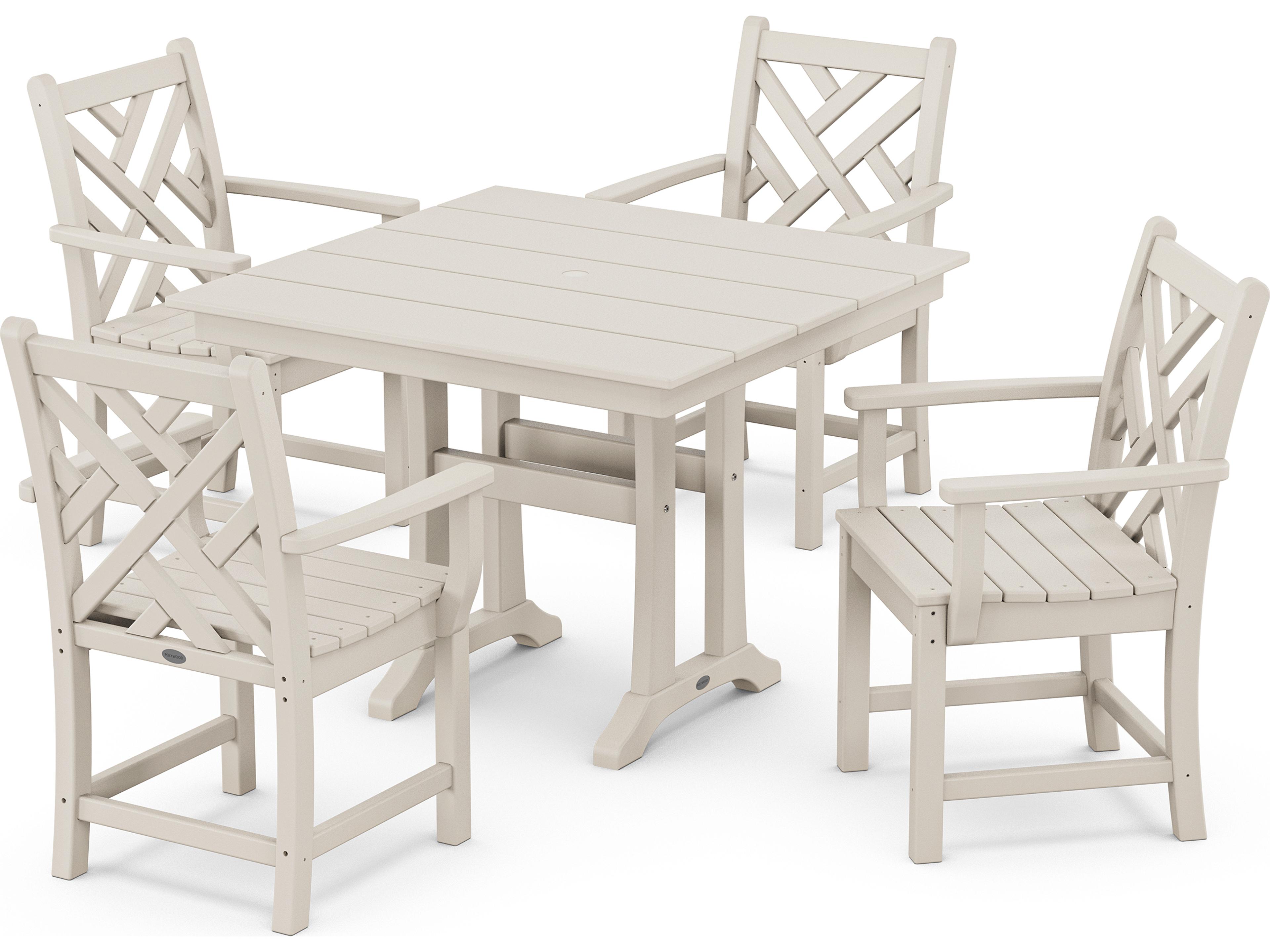 POLYWOOD® Chippendale Recycled Plastic 5 Piece Farmhouse Trestle Outdoor Dining Set