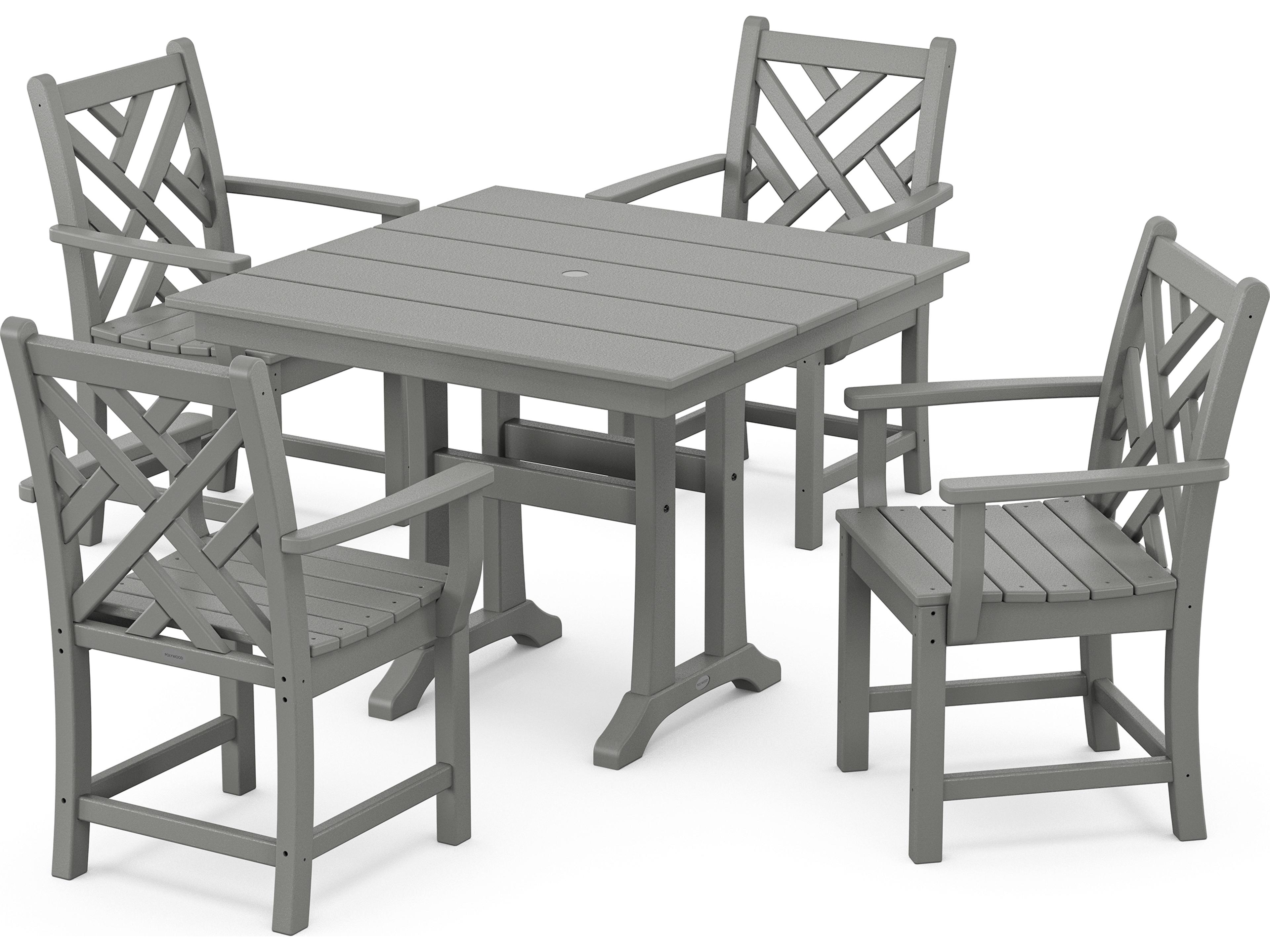POLYWOOD® Chippendale Recycled Plastic 5 Piece Farmhouse Trestle Outdoor Dining Set
