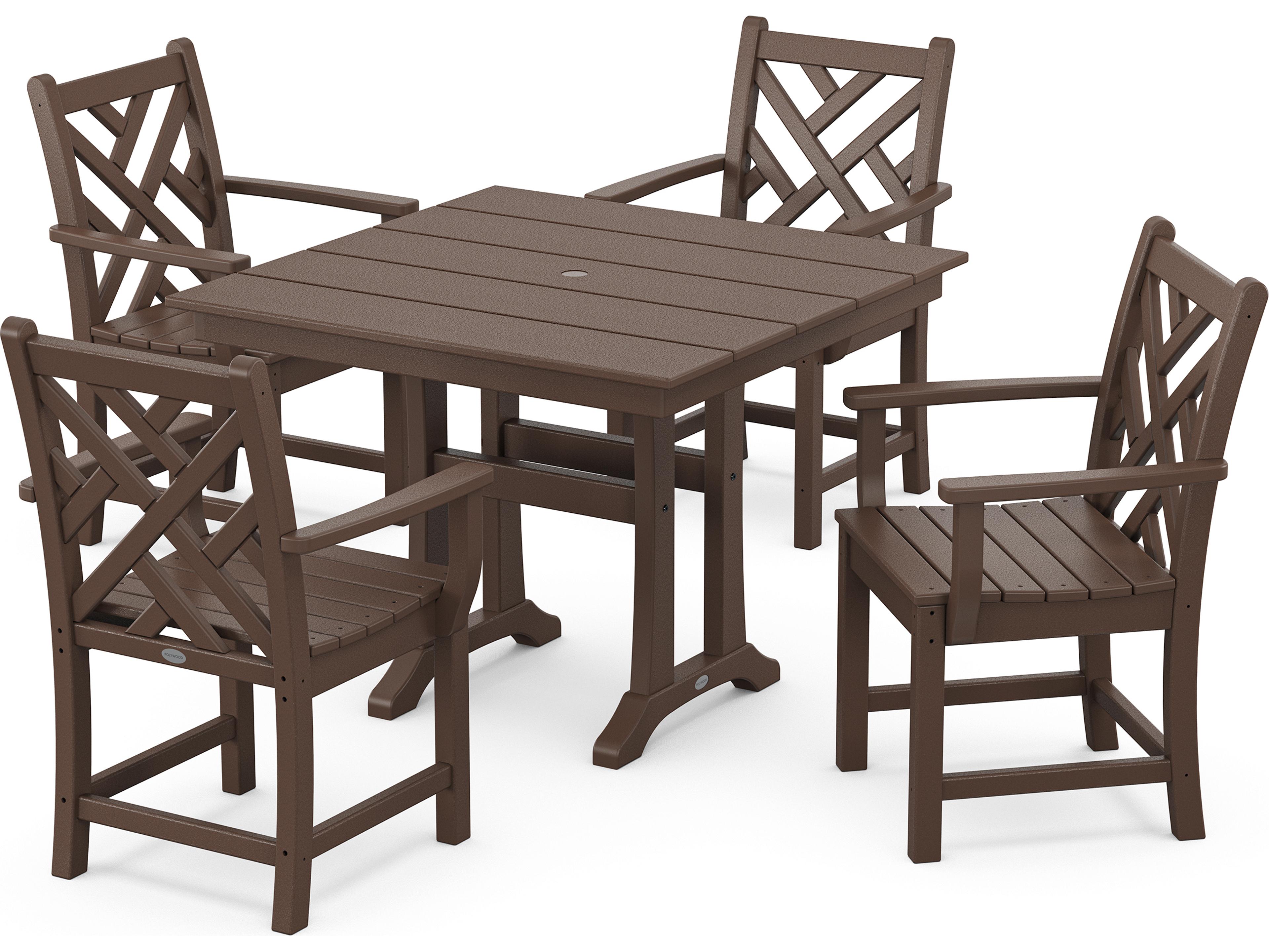 POLYWOOD® Chippendale Recycled Plastic 5 Piece Farmhouse Trestle Outdoor Dining Set