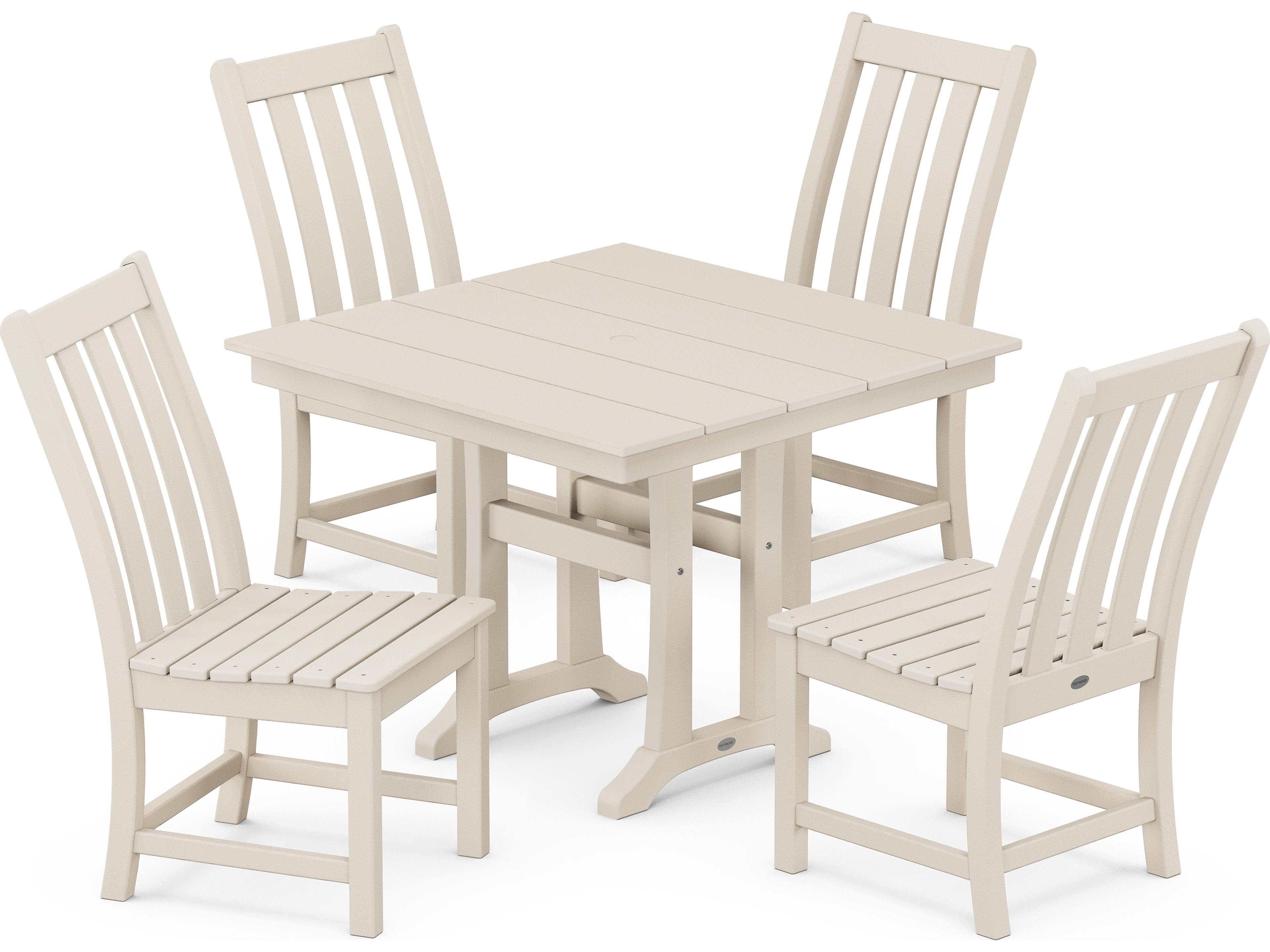 POLYWOOD® Vineyard Recycled Plastic 5 Piece Farmhouse Trestle Outdoor Patio Dining Set