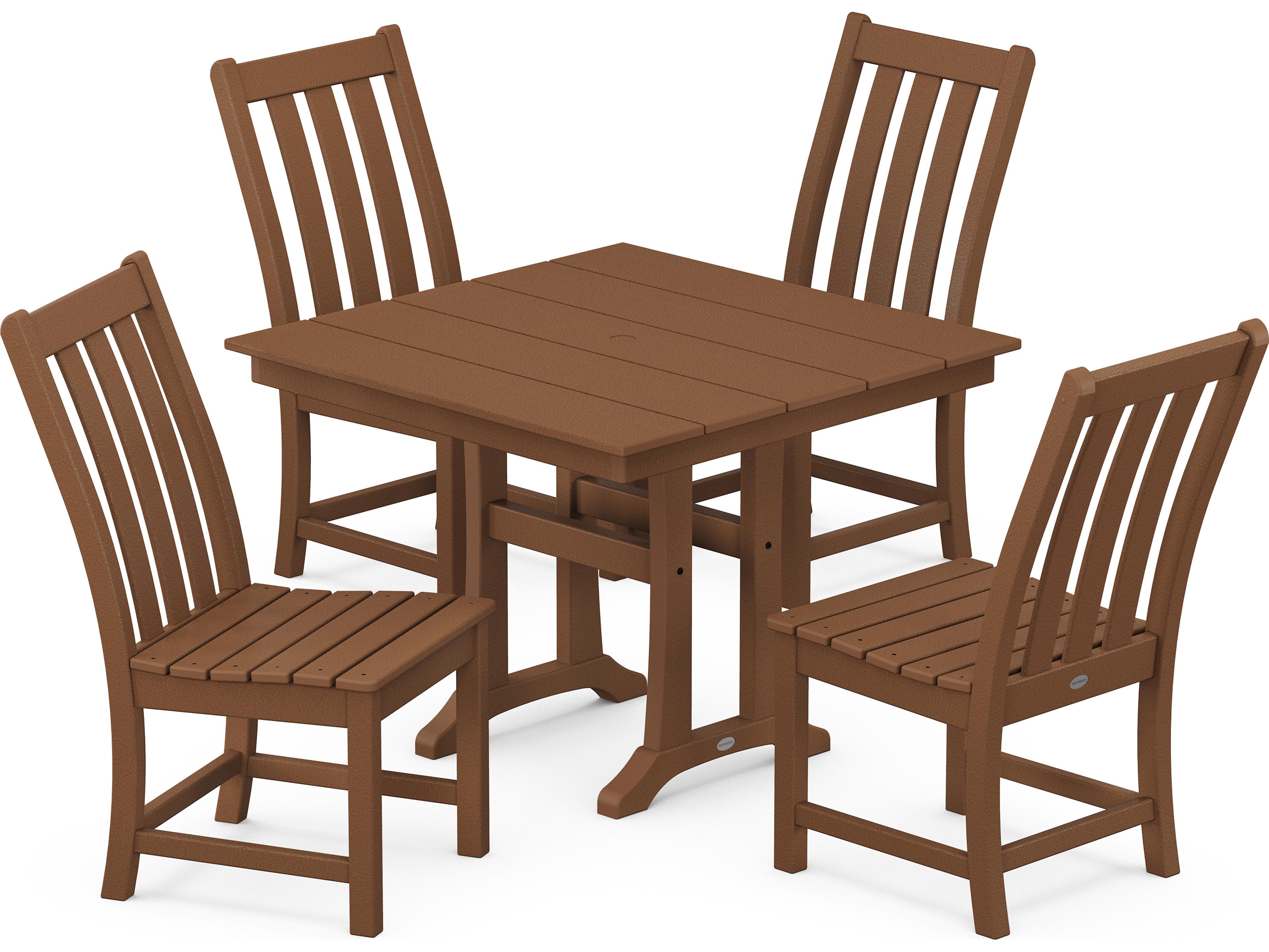 POLYWOOD® Vineyard Recycled Plastic 5 Piece Farmhouse Trestle Outdoor Patio Dining Set
