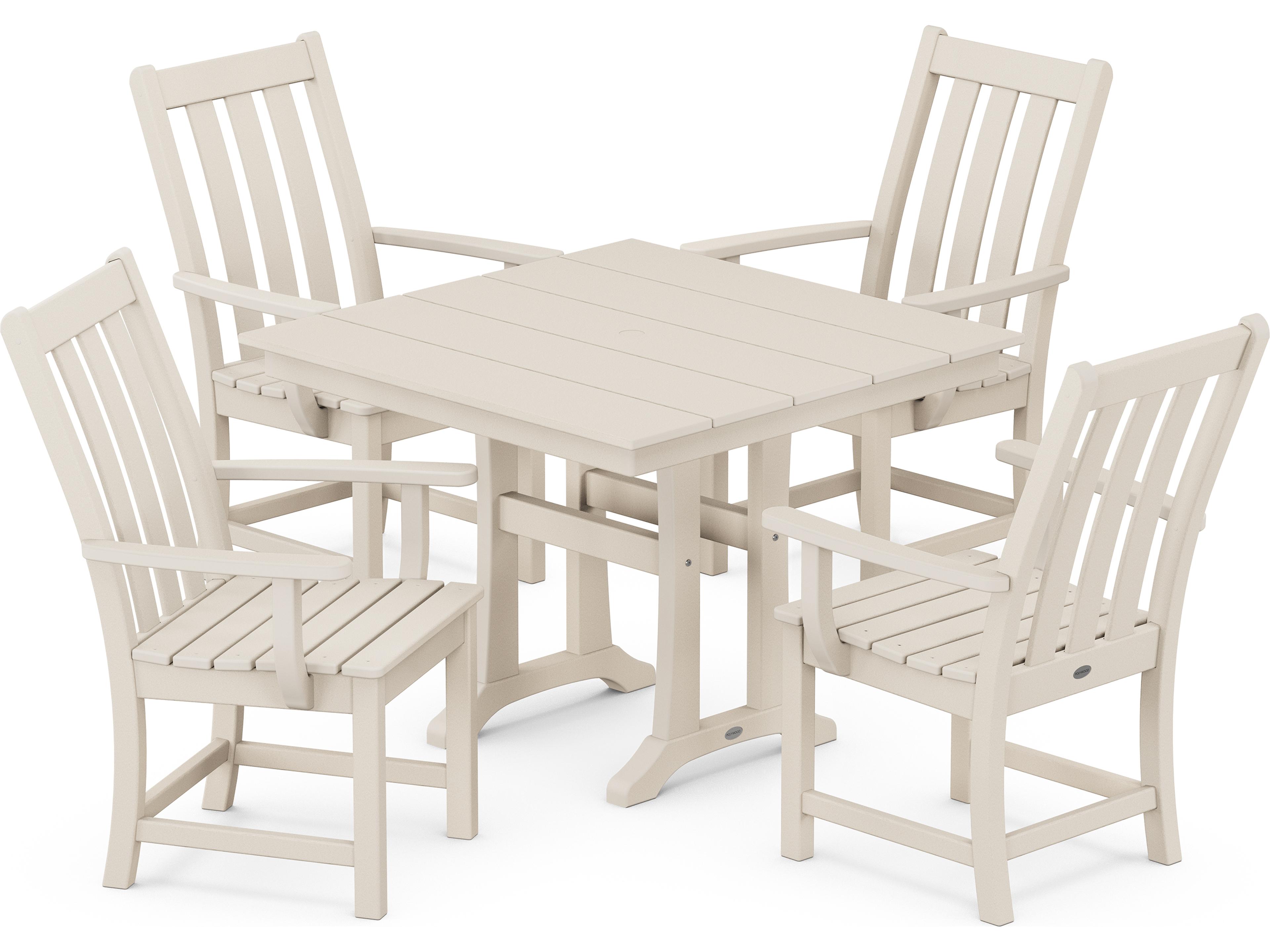 Vineyard Recycled Plastic 5 Piece Farmhouse Trestle Patio Dining Set