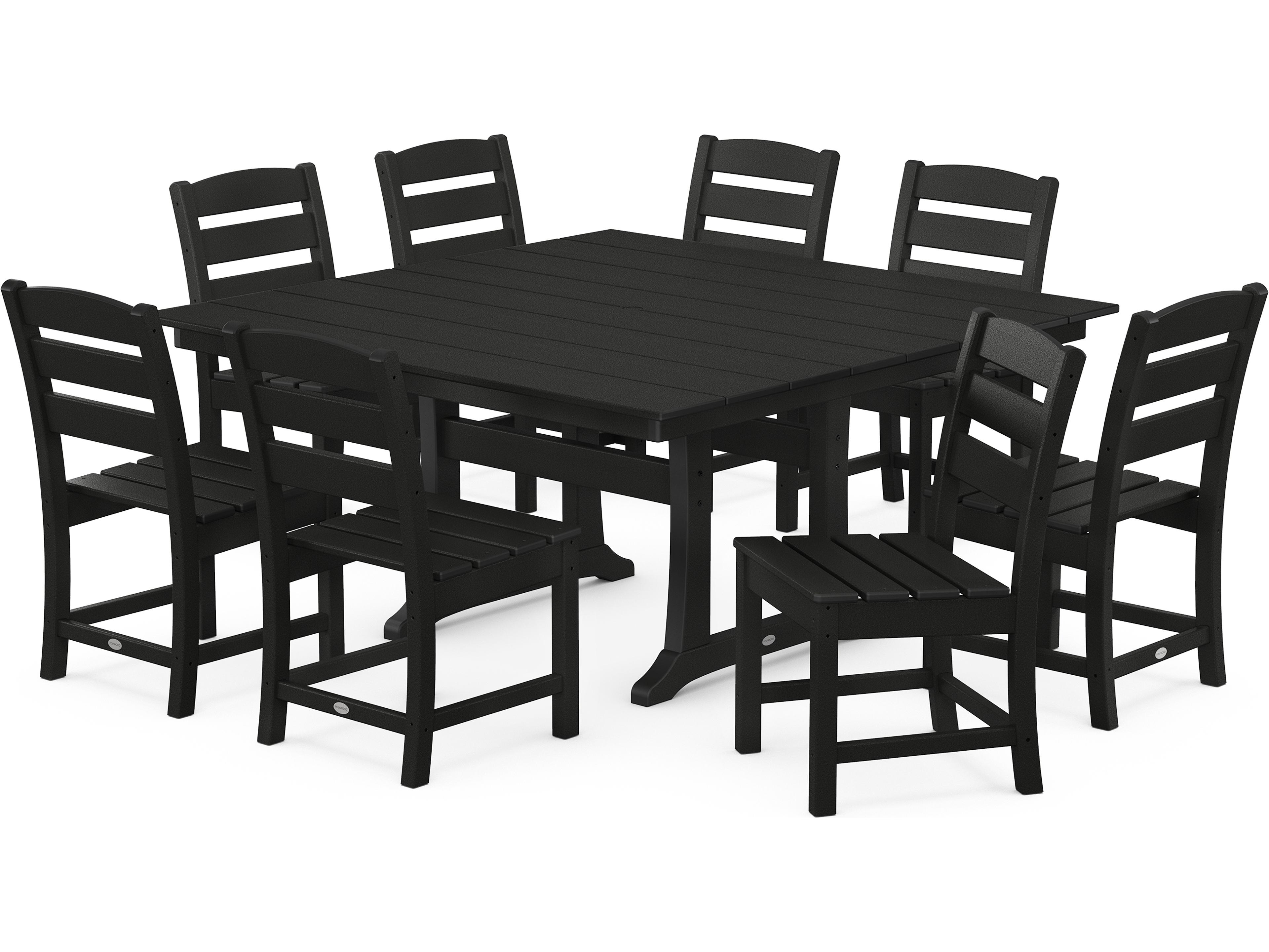 POLYWOOD® Lakeside Recycled Plastic 9 Piece Farmhouse Trestle Outdoor Patio Dining Set