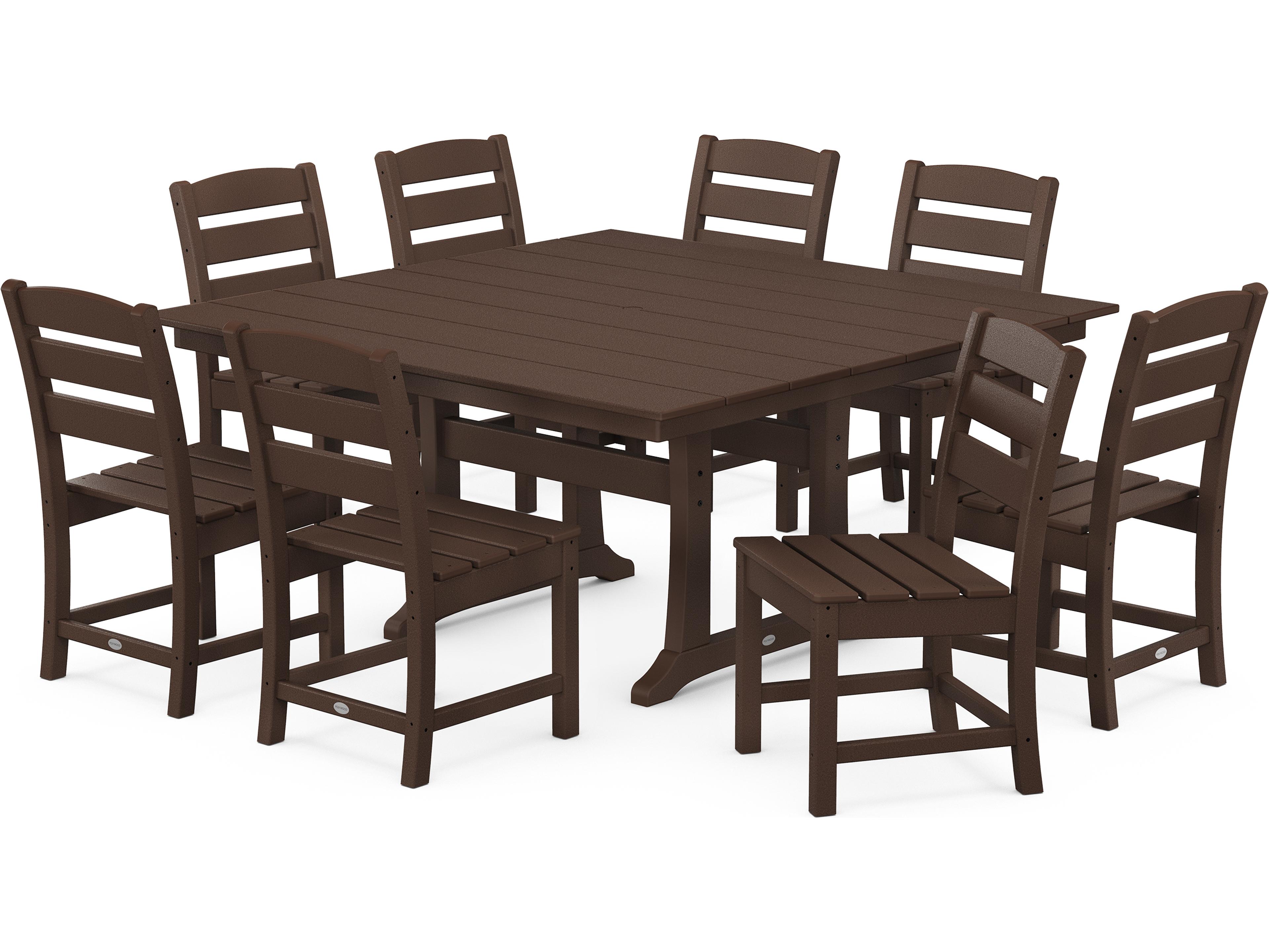 POLYWOOD® Lakeside Recycled Plastic 9 Piece Farmhouse Trestle Outdoor Patio Dining Set