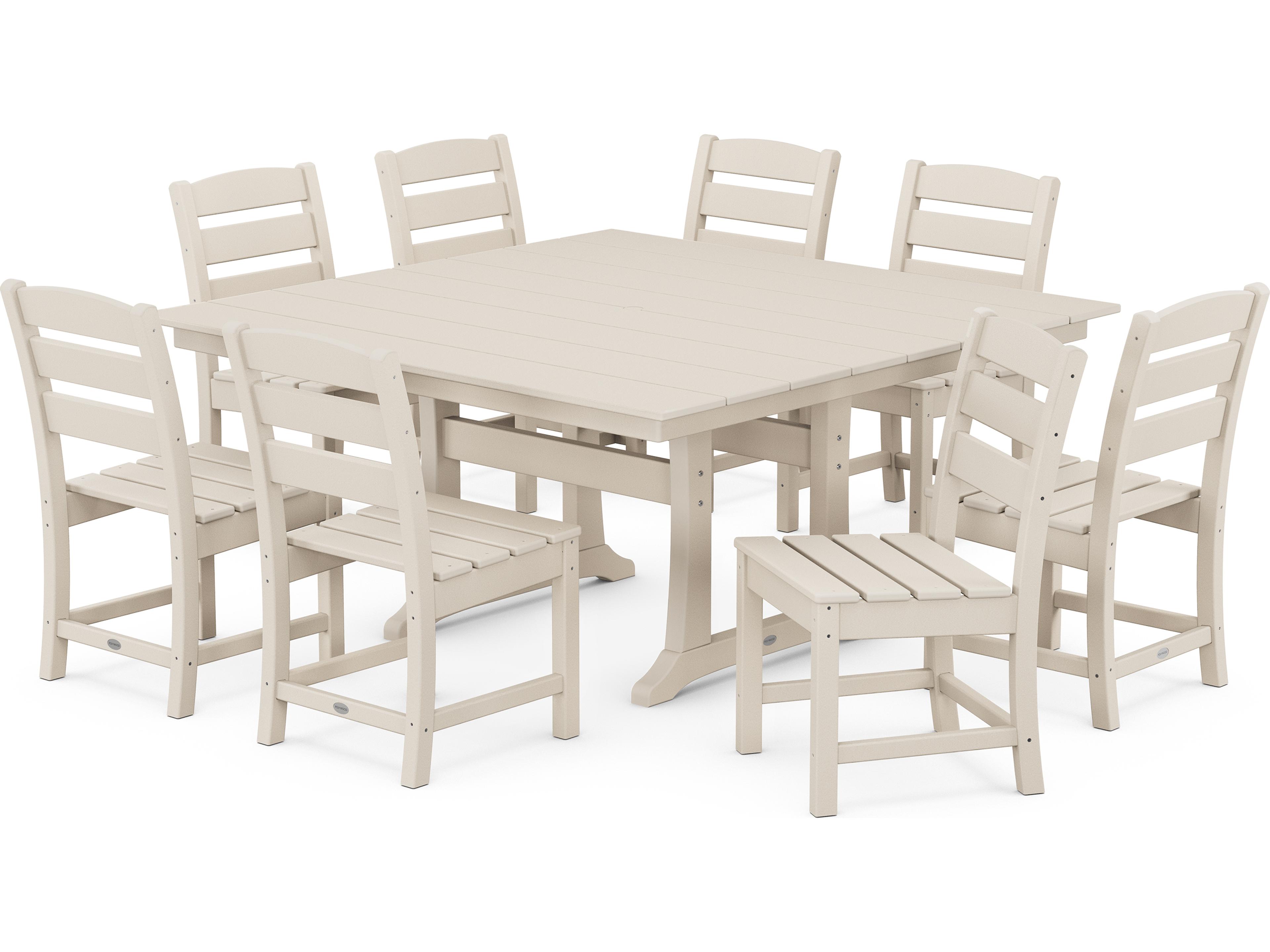 POLYWOOD® Lakeside Recycled Plastic 9 Piece Farmhouse Trestle Outdoor Patio Dining Set
