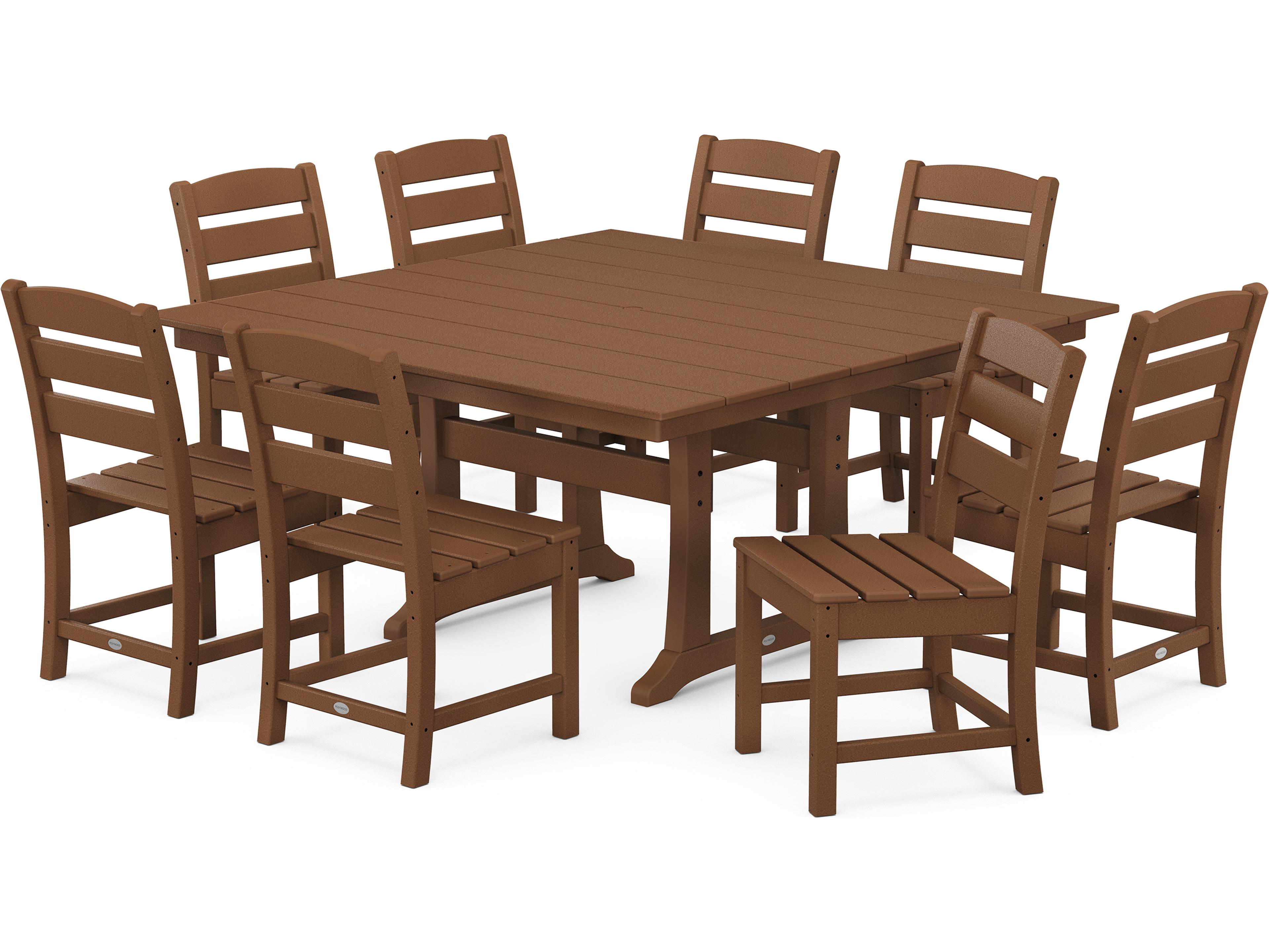 POLYWOOD® Lakeside Recycled Plastic 9 Piece Farmhouse Trestle Outdoor Patio Dining Set