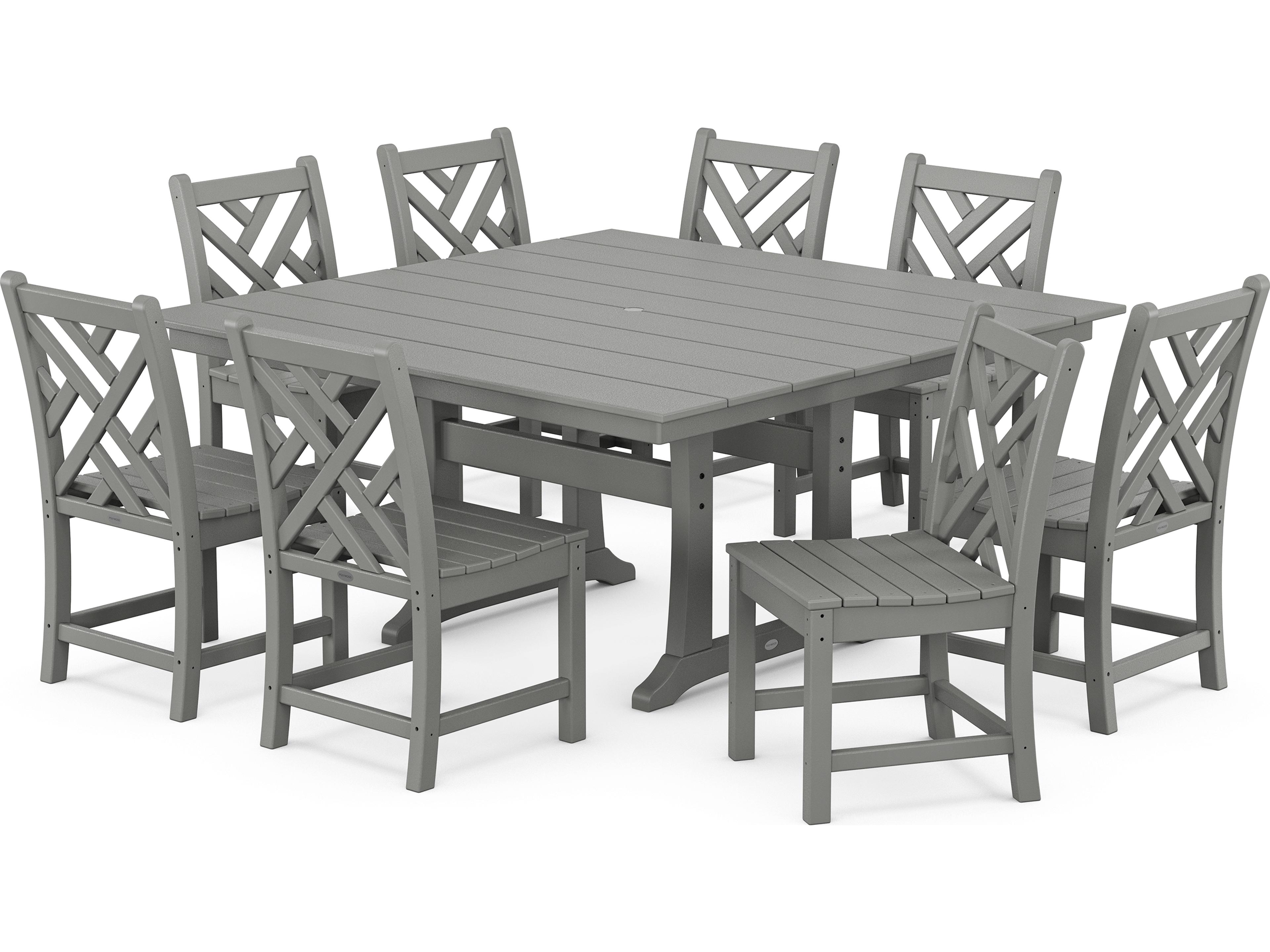 POLYWOOD® Chippendale Recycled Plastic 9 Piece Farmhouse Trestle Outdoor Dining Set
