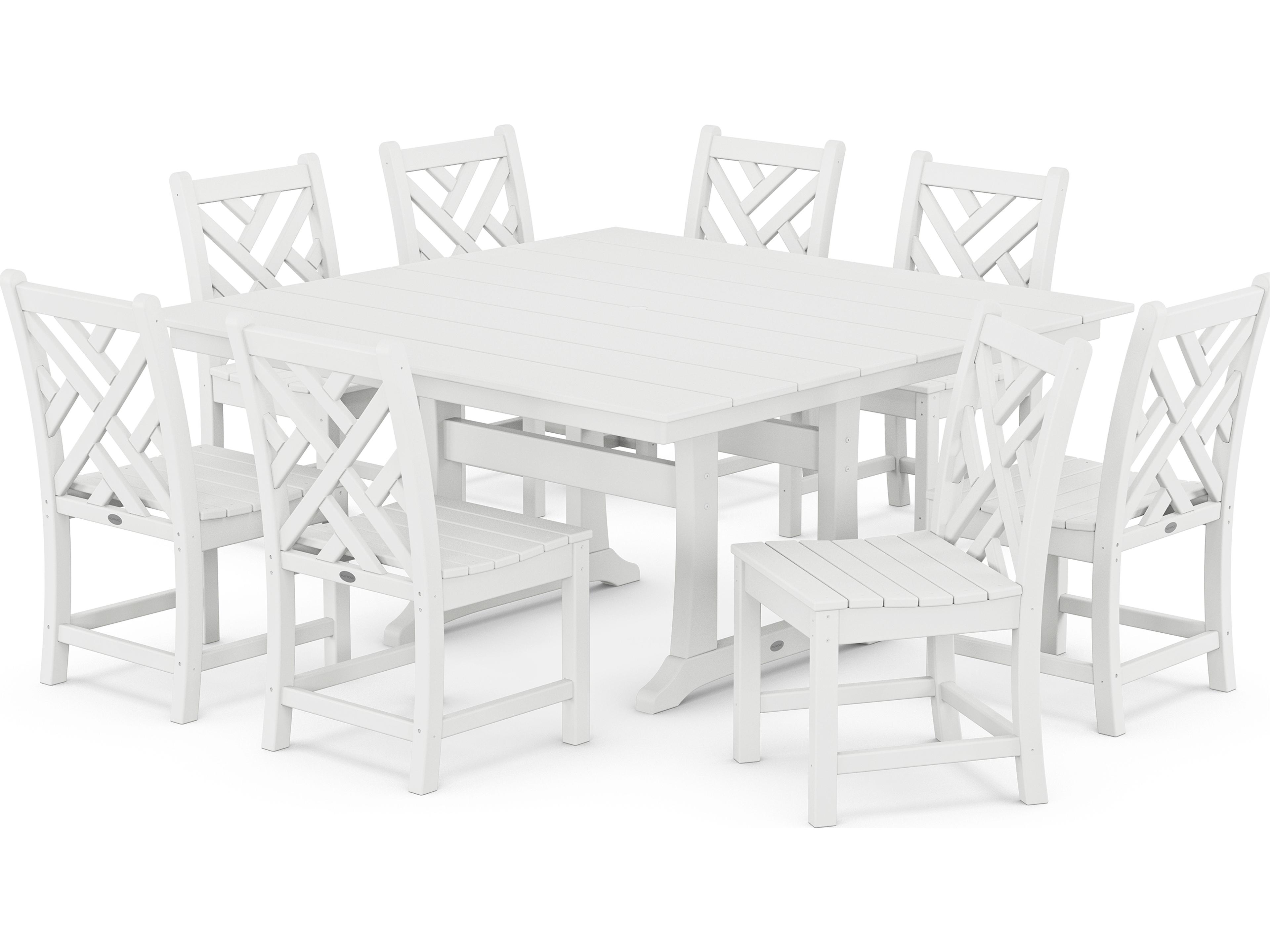 POLYWOOD® Chippendale Recycled Plastic 9 Piece Farmhouse Trestle Outdoor Dining Set