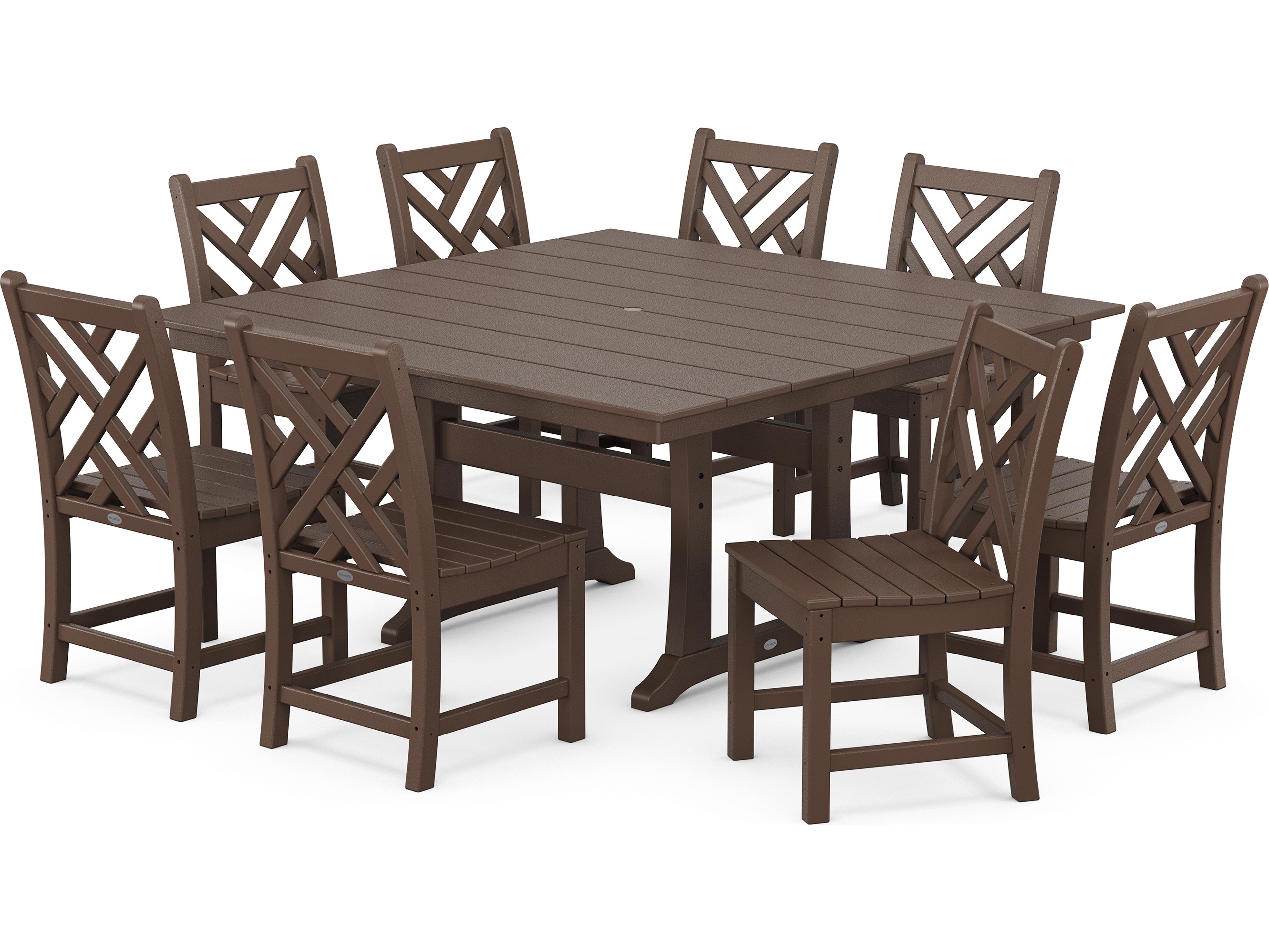 POLYWOOD® Chippendale Recycled Plastic 9 Piece Farmhouse Trestle Outdoor Dining Set