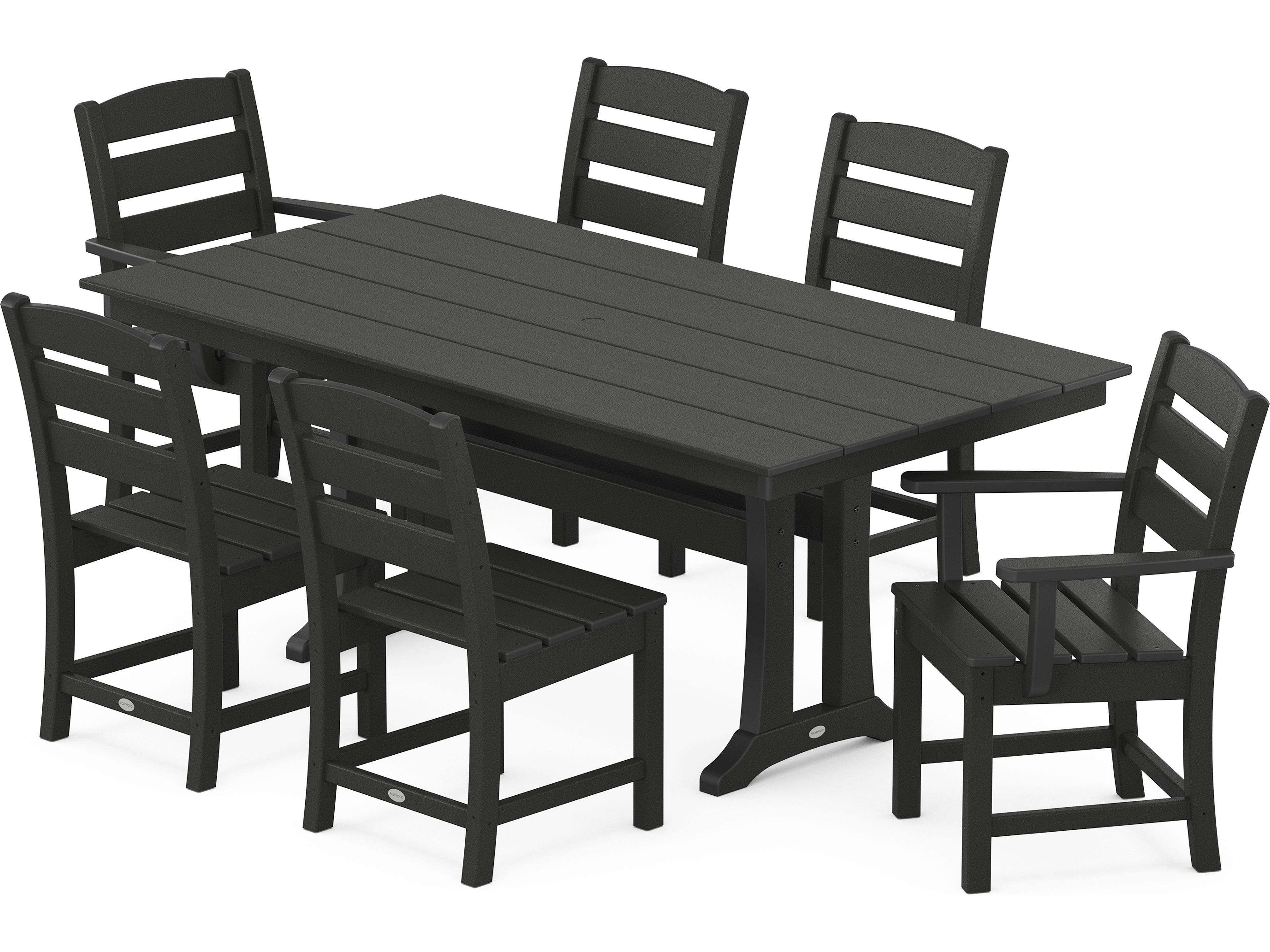 POLYWOOD® Lakeside Recycled Plastic 7 Piece Farmhouse Trestle Patio Dining Set