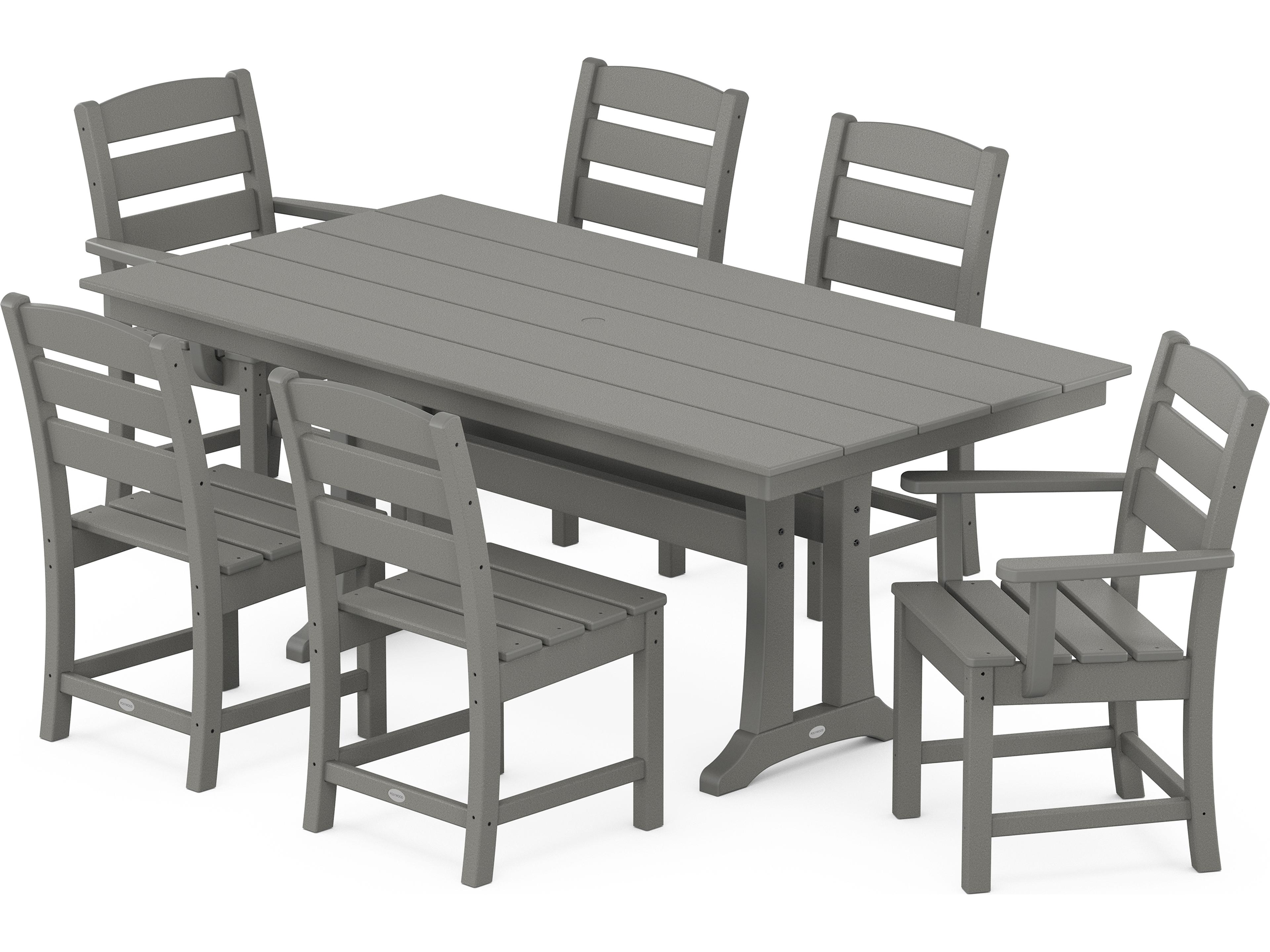 POLYWOOD® Lakeside Recycled Plastic 7 Piece Farmhouse Trestle Patio Dining Set