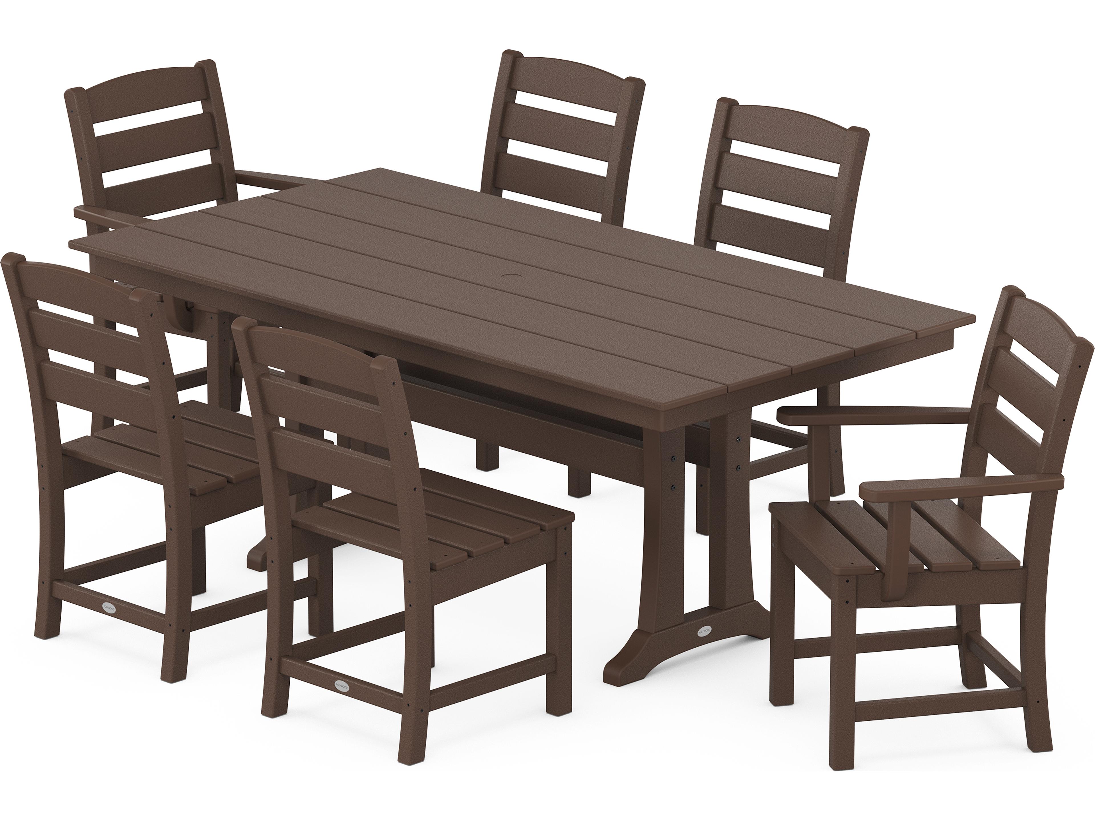 POLYWOOD® Lakeside Recycled Plastic 7 Piece Farmhouse Trestle Patio Dining Set