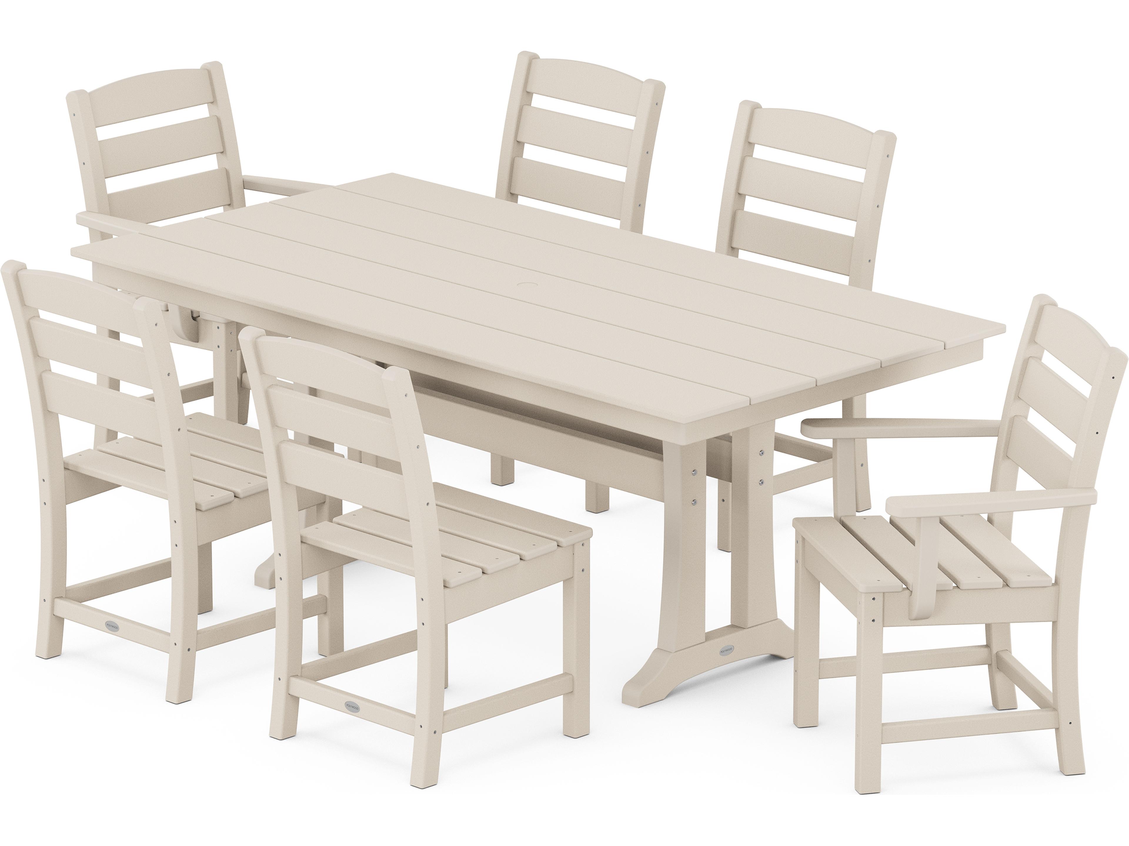 POLYWOOD® Lakeside Recycled Plastic 7 Piece Farmhouse Trestle Patio Dining Set