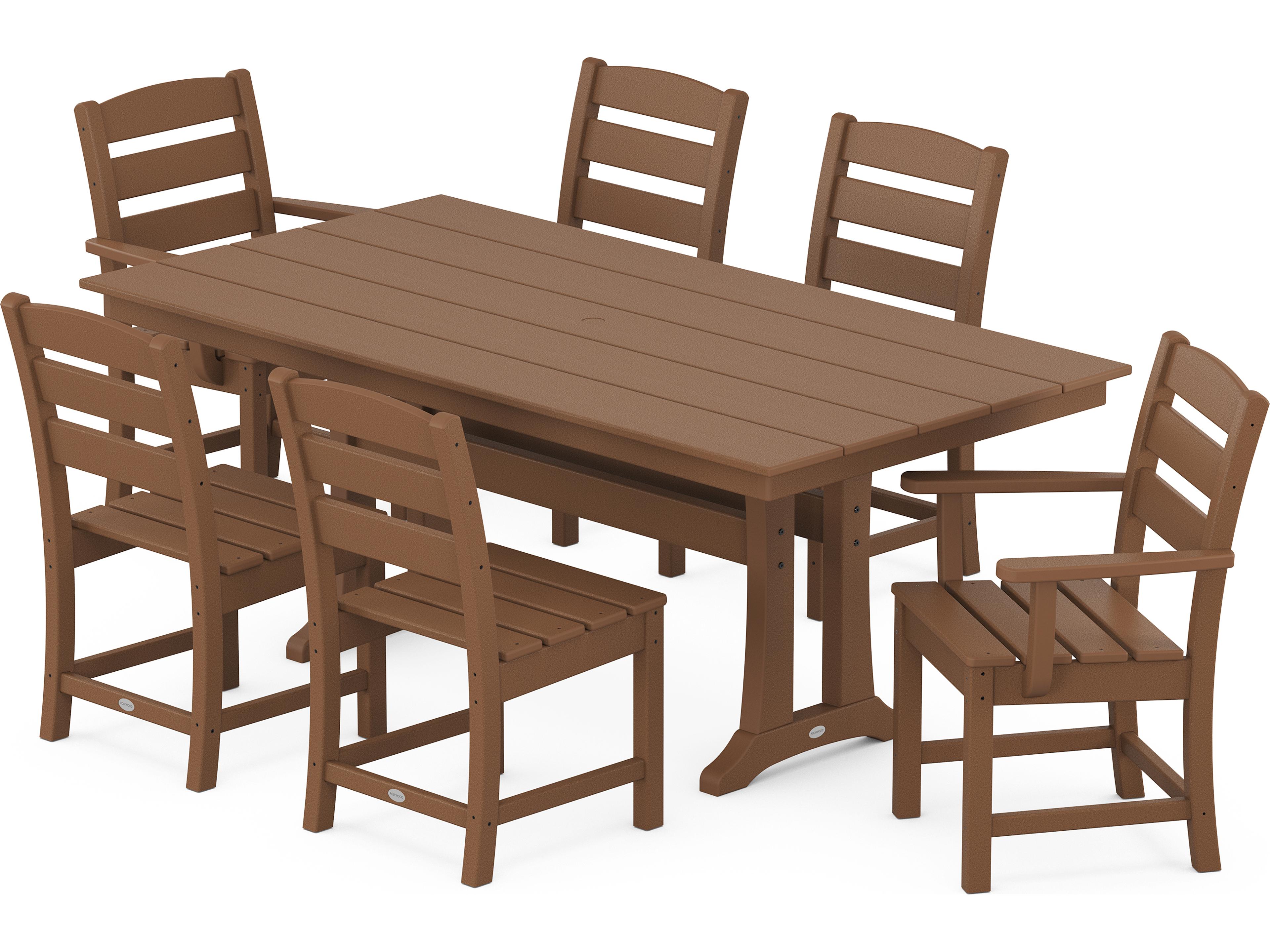 Lakeside Recycled Plastic 7 Piece Farmhouse Trestle Patio Dining Set