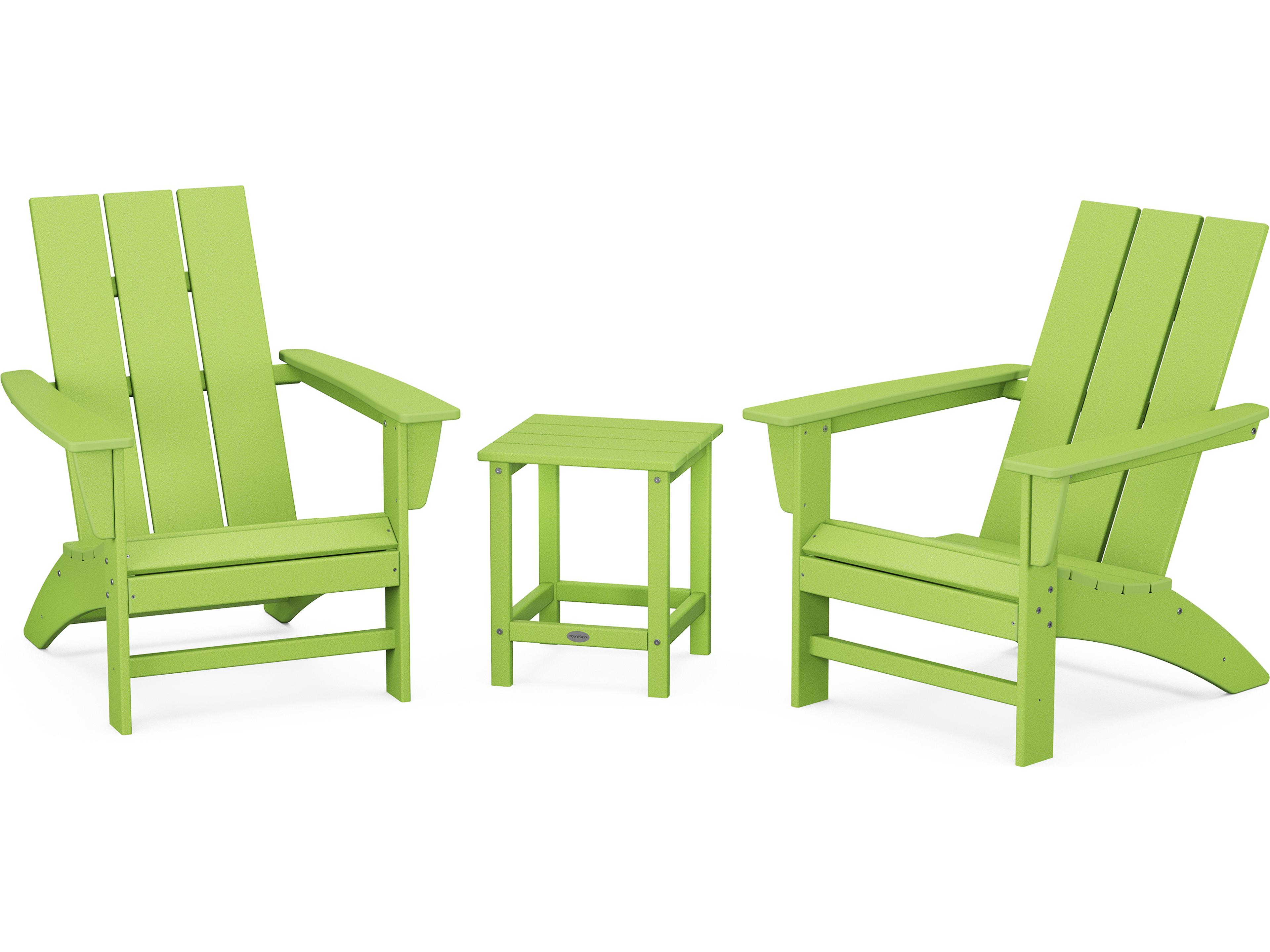 POLYWOOD® Modern Recycled Plastic 3 Piece Adirondack Outdoor Patio Lounge Set