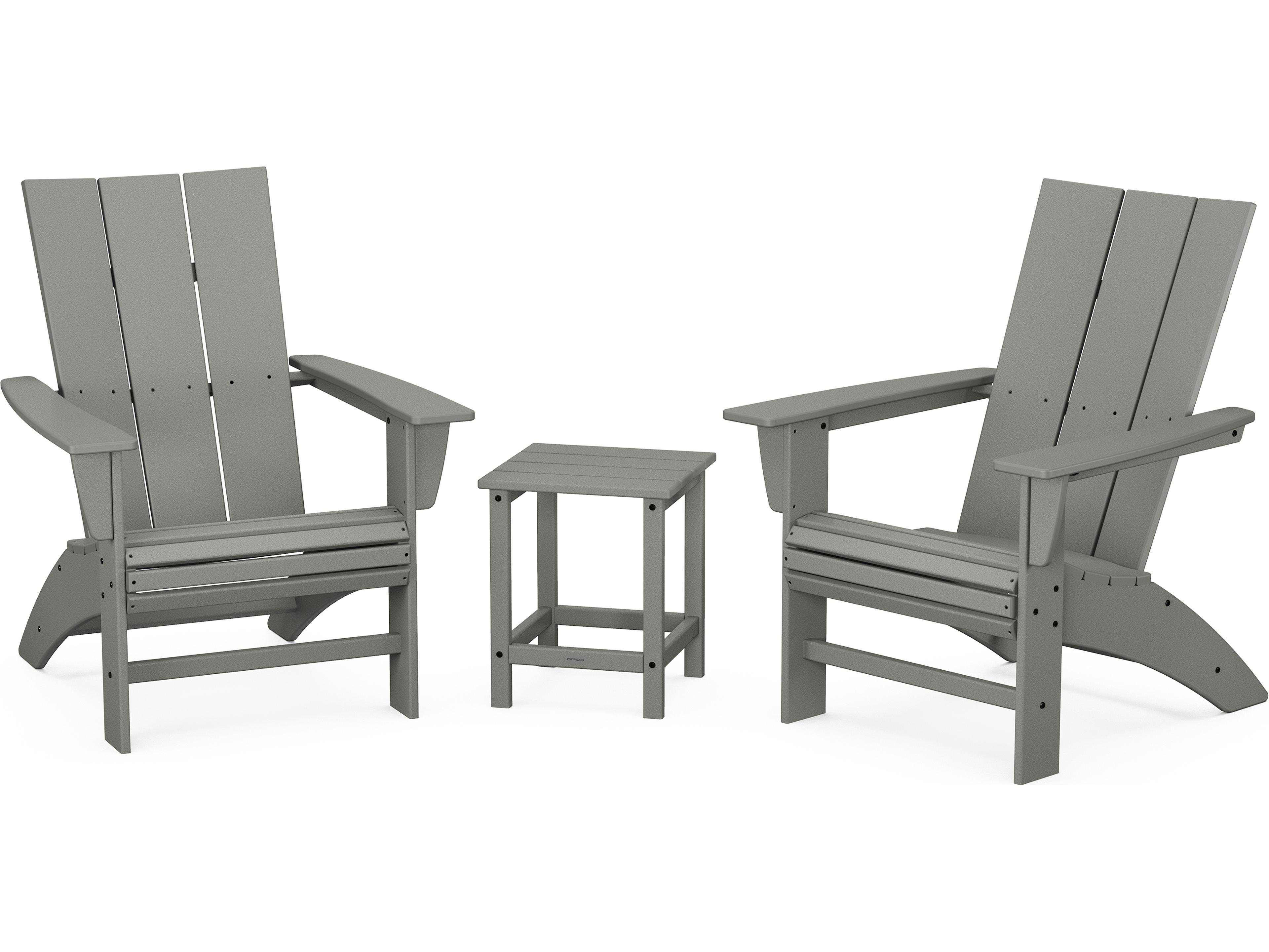 POLYWOOD® Modern Recycled Plastic 3 Piece Curved Adirondack Outdoor Patio Lounge Set
