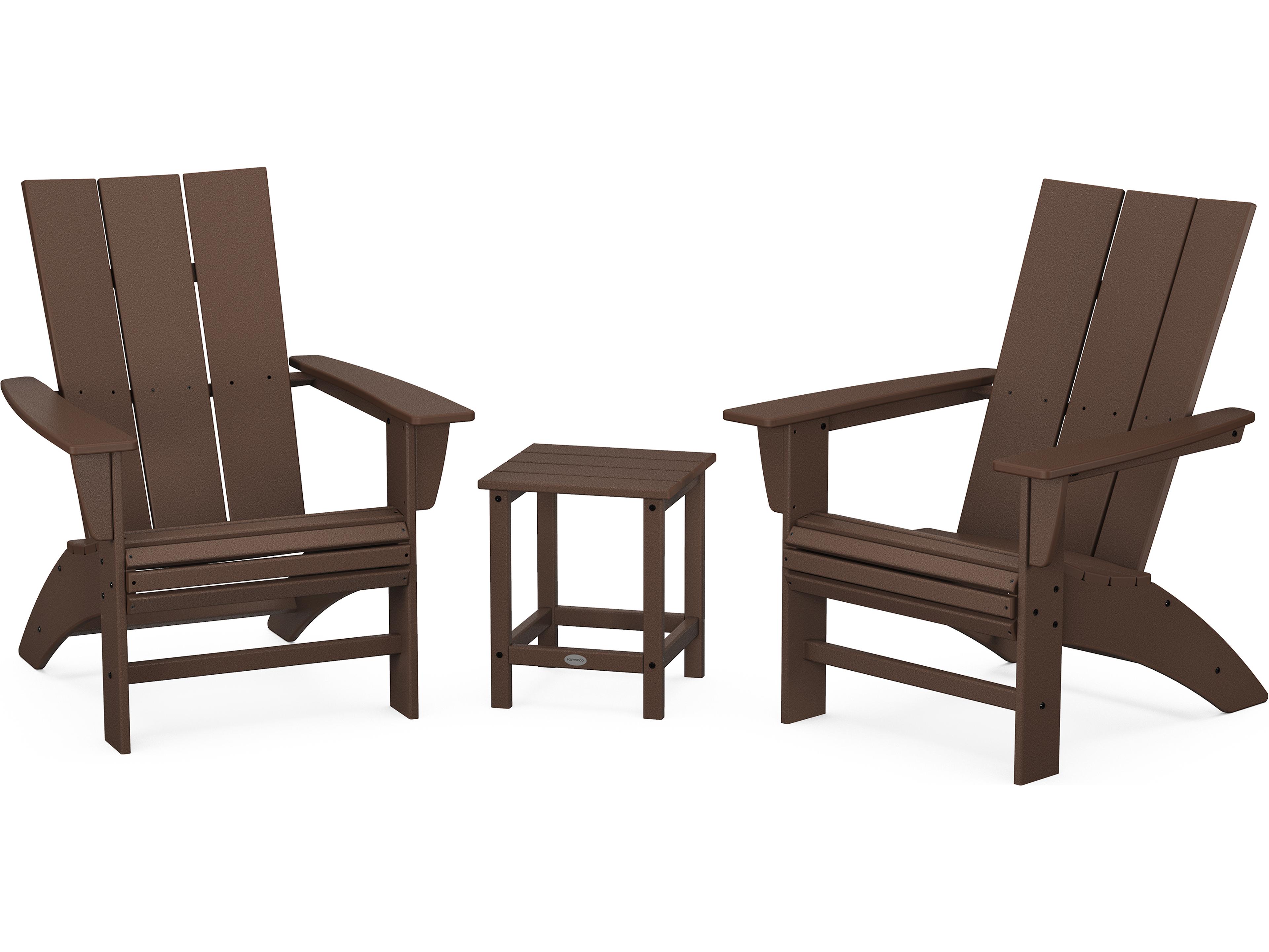POLYWOOD® Modern Recycled Plastic 3 Piece Curved Adirondack Outdoor Patio Lounge Set