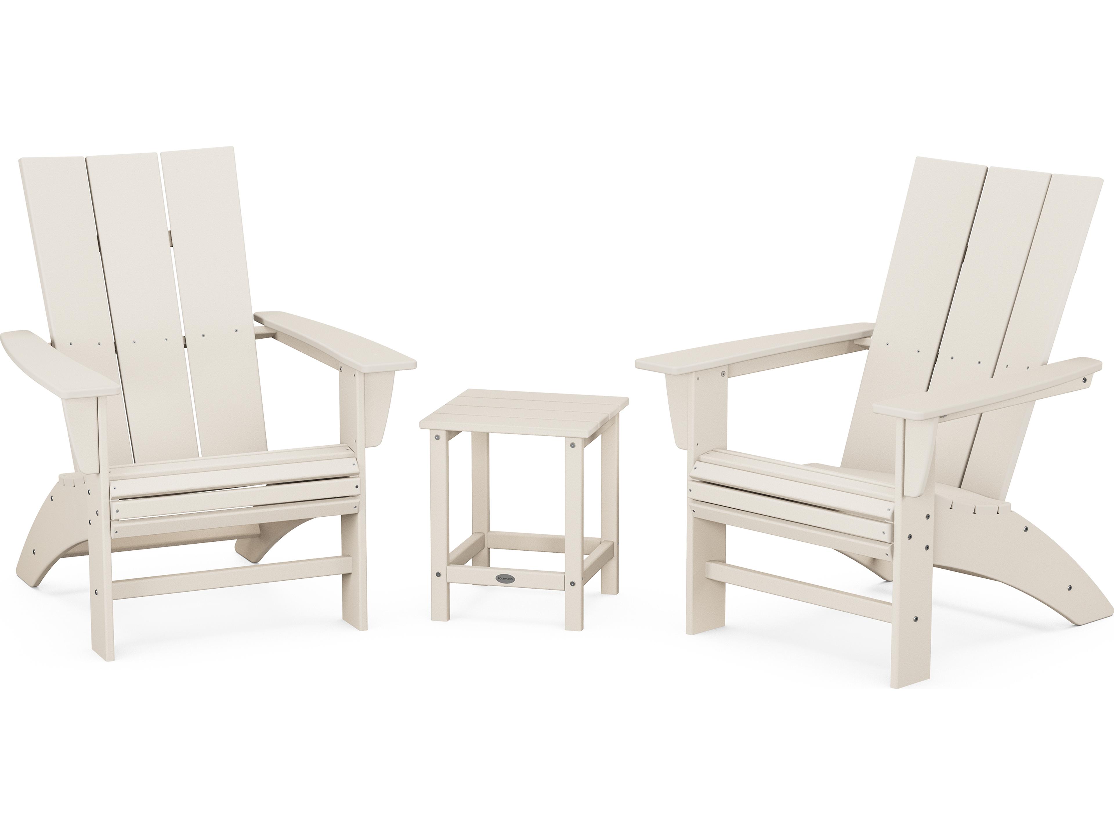 POLYWOOD® Modern Recycled Plastic 3 Piece Curved Adirondack Outdoor Patio Lounge Set