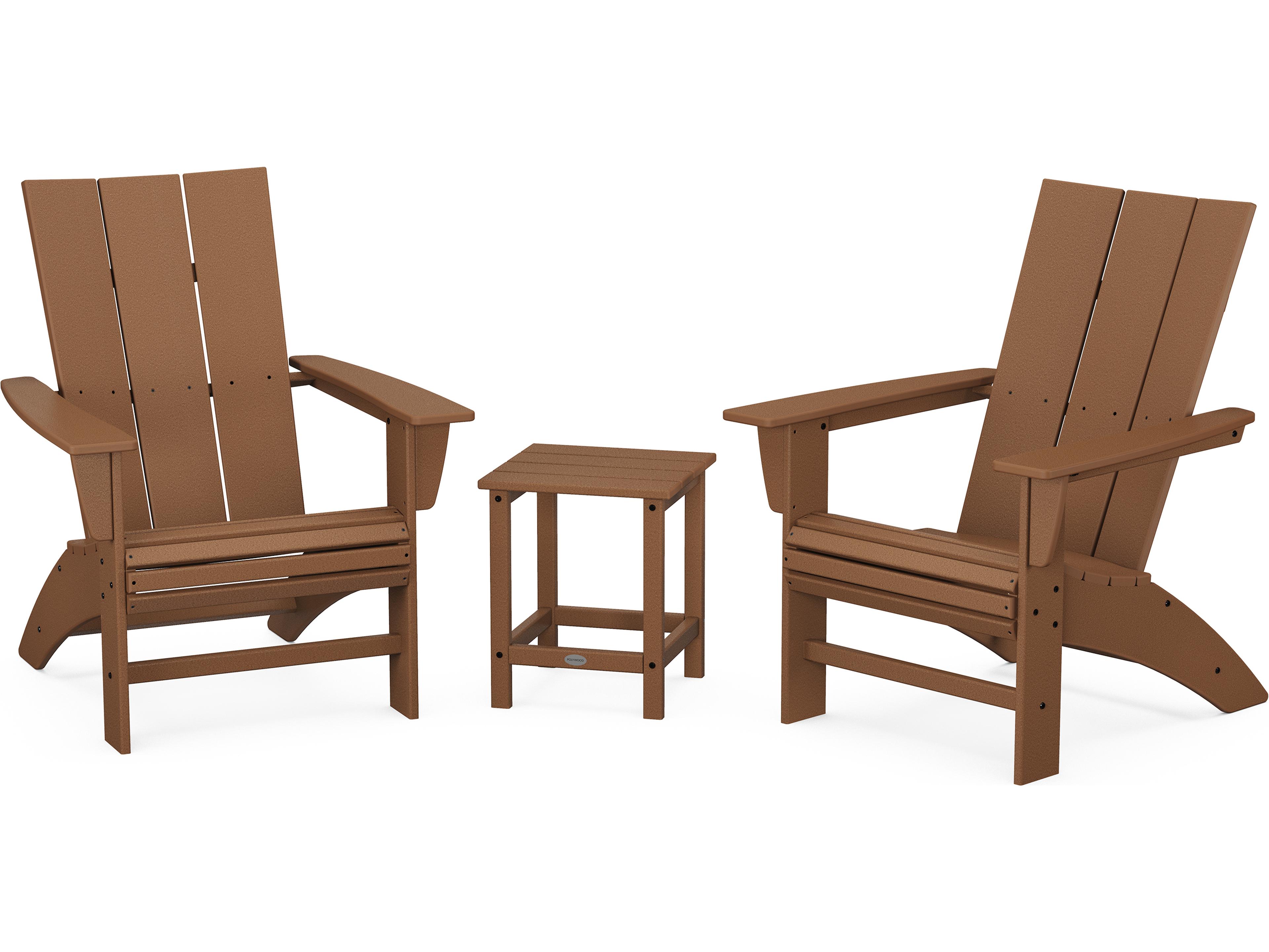 POLYWOOD® Modern Recycled Plastic 3 Piece Curved Adirondack Outdoor Patio Lounge Set